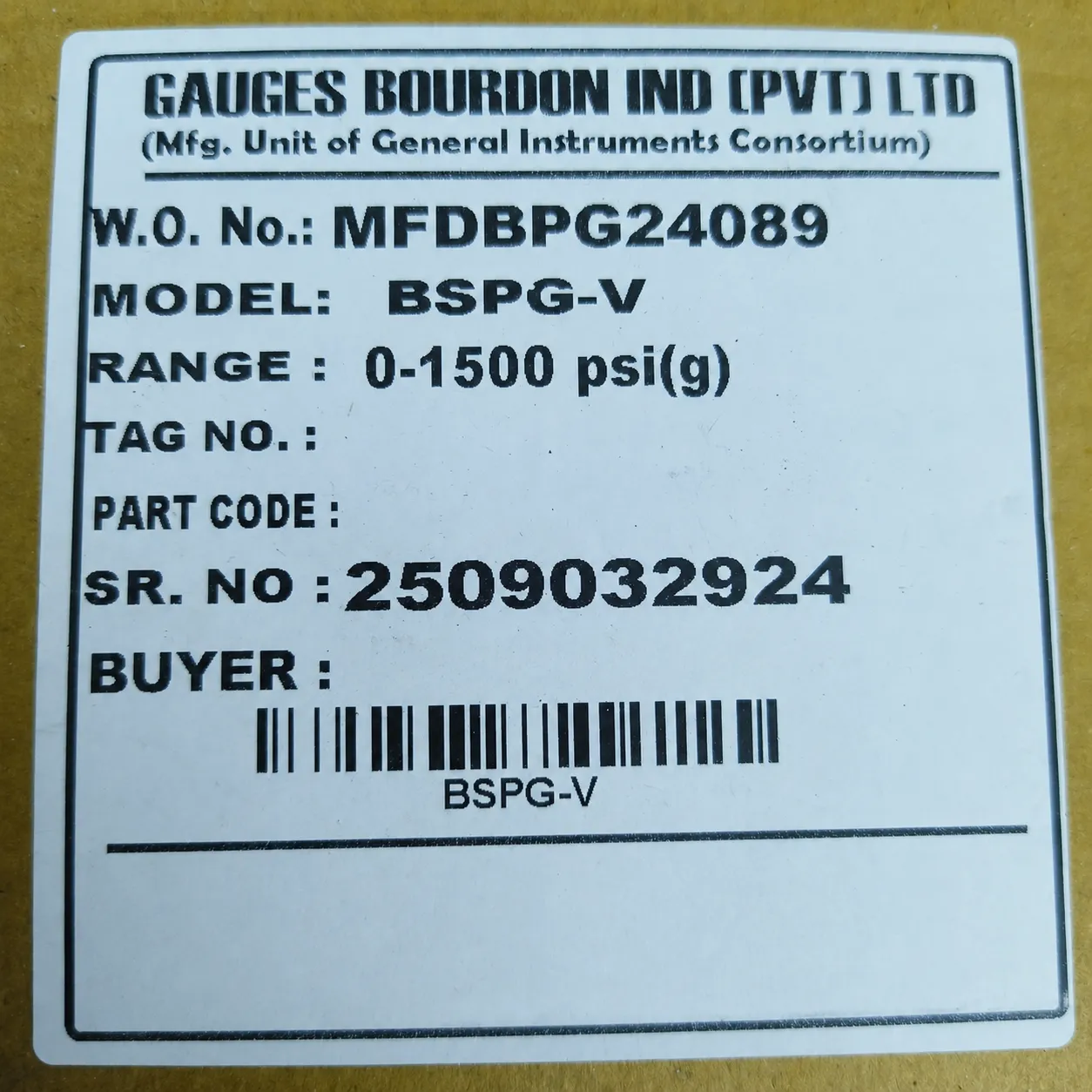 General Instruments Pressure Gauge BSPG-V, 0...1500 psi, 2nd Scale bar, 4" Dial, 1/2" Male NPT Lower Mount, SS Body & Parts, BSPG-V-100-S4S-S6S-S6S-S4S-T15NTM-(0-1500)-PSI/BAR-DUS - image 2
