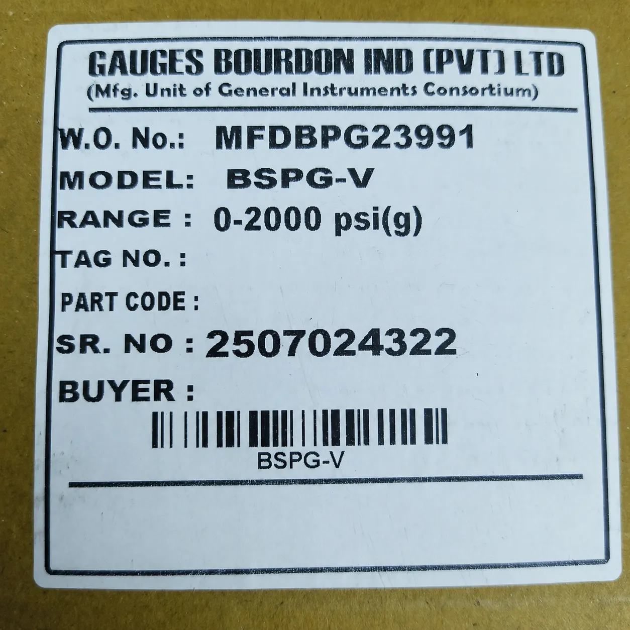 General Instruments Pressure Gauge BSPG-V, 0...2000 psi, 2nd Scale bar, 4" Dial, 1/2" Male NPT Lower Mount, SS Body & Parts, BSPG-V-100-S4S-S6S-S6S-S4S-T15NTM-(0-2000)-PSI/BAR-DUS - image 2
