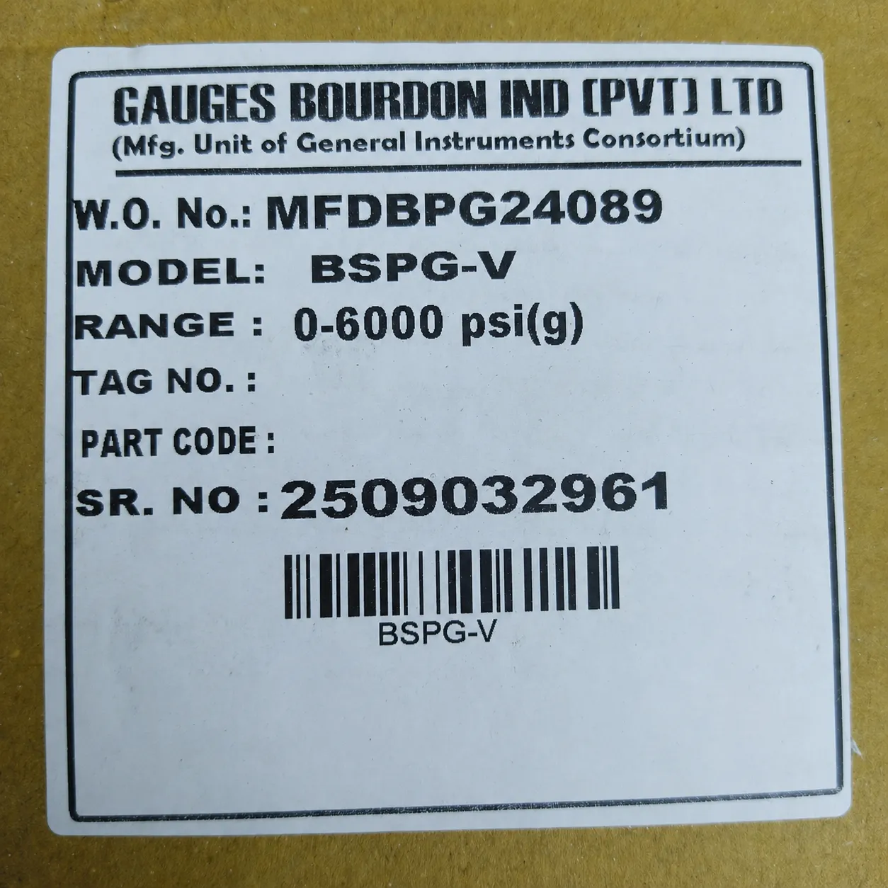 General Instruments Pressure Gauge BSPG-V, 0...6000 psi, 2nd Scale bar, 4" Dial, 1/2" Male NPT Lower Mount, SS Body & Parts, BSPG-V-100-S4S-S6S-S6S-S4S-T15NTM-(0-6000)-PSI/BAR-DUS - image 2