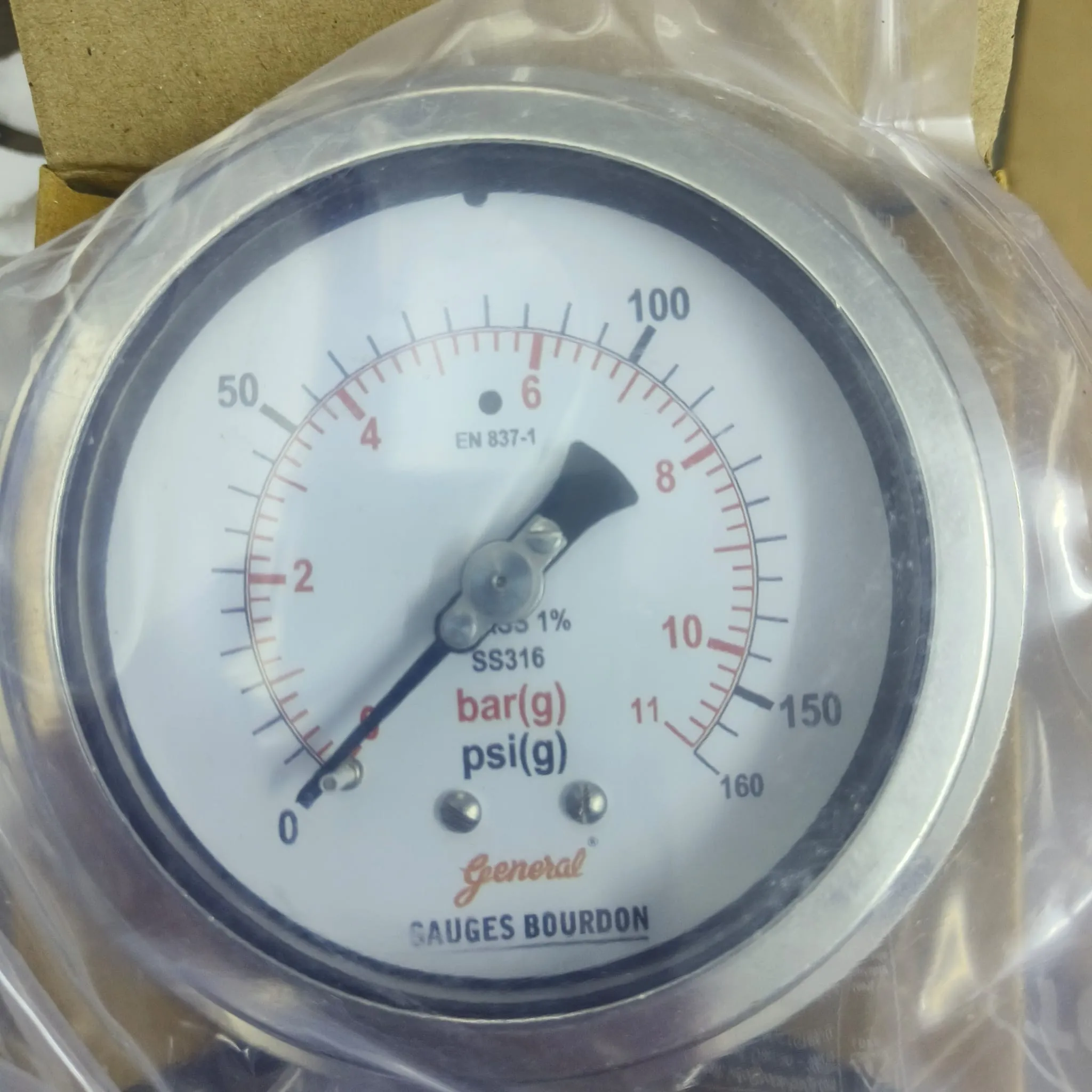 General Instruments Pressure Gauge BSPG-P, 0...160 psi, 2nd Scale bar, 4" Dial, 1/2" Male NPT Lower Back Mount With Front Flange, SS Body & Parts, BSPG-P-100-S4S-S6S-S6S-S4S-T15NTM-(0-160)-PSI/BAR-DUS - image 3