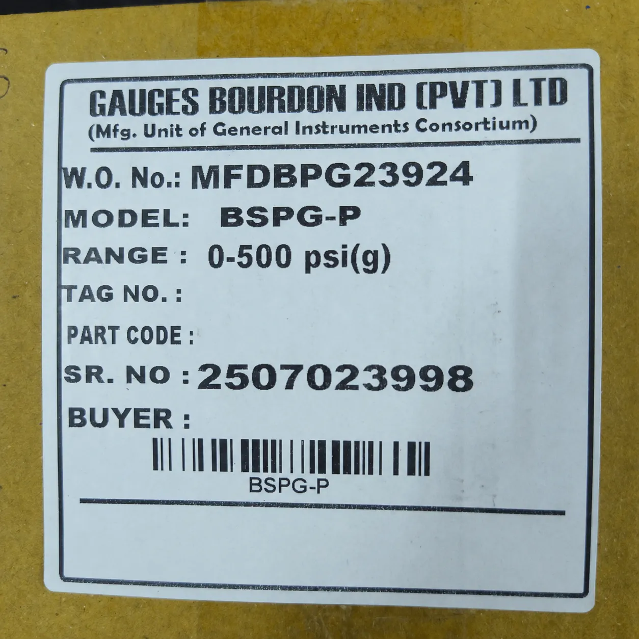 General Instruments Pressure Gauge BSPG-P, 0...500 psi, 2nd Scale bar, 4" Dial, 1/2" Male NPT Lower Back Mount With Front Flange, SS Body & Parts, BSPG-P-100-S4S-S6S-S6S-S4S-T15NTM-(0-500)-PSI/BAR-DUS - image 2