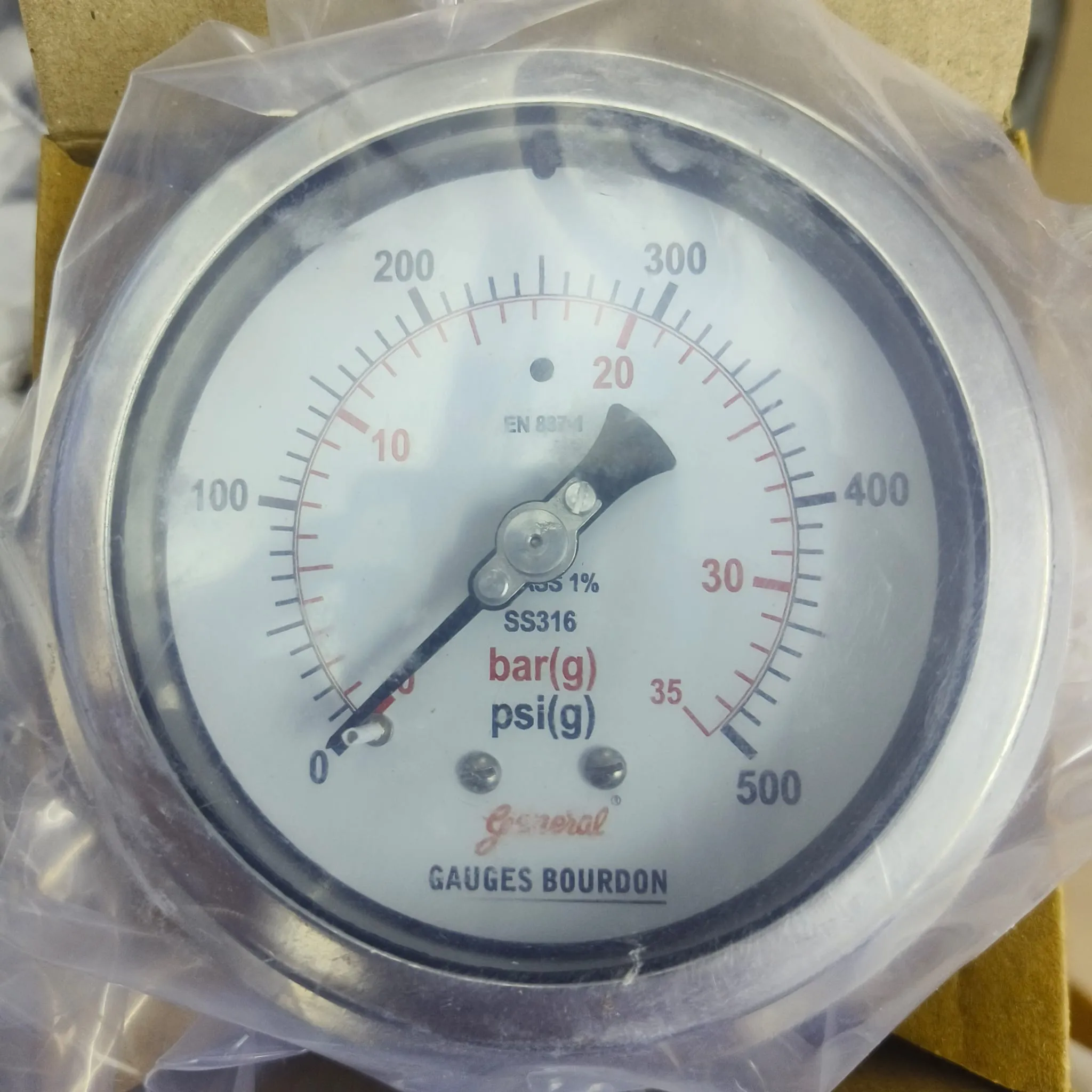 General Instruments Pressure Gauge BSPG-P, 0...500 psi, 2nd Scale bar, 4" Dial, 1/2" Male NPT Lower Back Mount With Front Flange, SS Body & Parts, BSPG-P-100-S4S-S6S-S6S-S4S-T15NTM-(0-500)-PSI/BAR-DUS - image 3