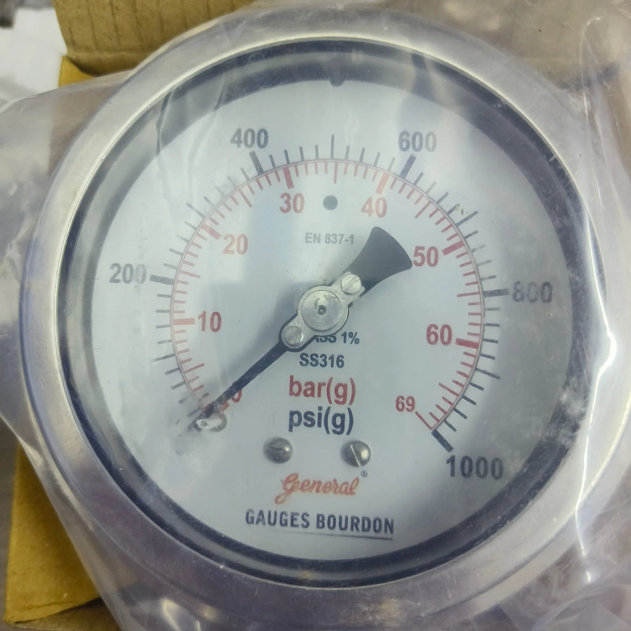 General Instruments Pressure Gauge BSPG-P, 0...1000 psi, 2nd Scale bar, 4" Dial, 1/2" Male NPT Lower Back Mount With Front Flange, SS Body & Parts, BSPG-P-100-S4S-S6S-S6S-S4S-T15NTM-(0-1000)-PSI/BAR-DUS - image 3