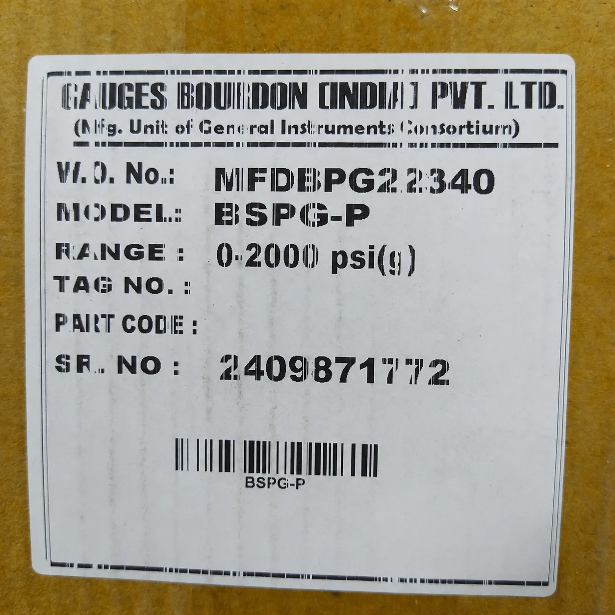 General Instruments Pressure Gauge BSPG-P, 0...2000 psi, 2nd Scale bar, 4" Dial, 1/2" Male NPT Lower Back Mount With Front Flange, SS Body & Parts, BSPG-P-100-S4S-S6S-S6S-S4S-T15NTM-(0-2000)-PSI/BAR-DUS - image 2