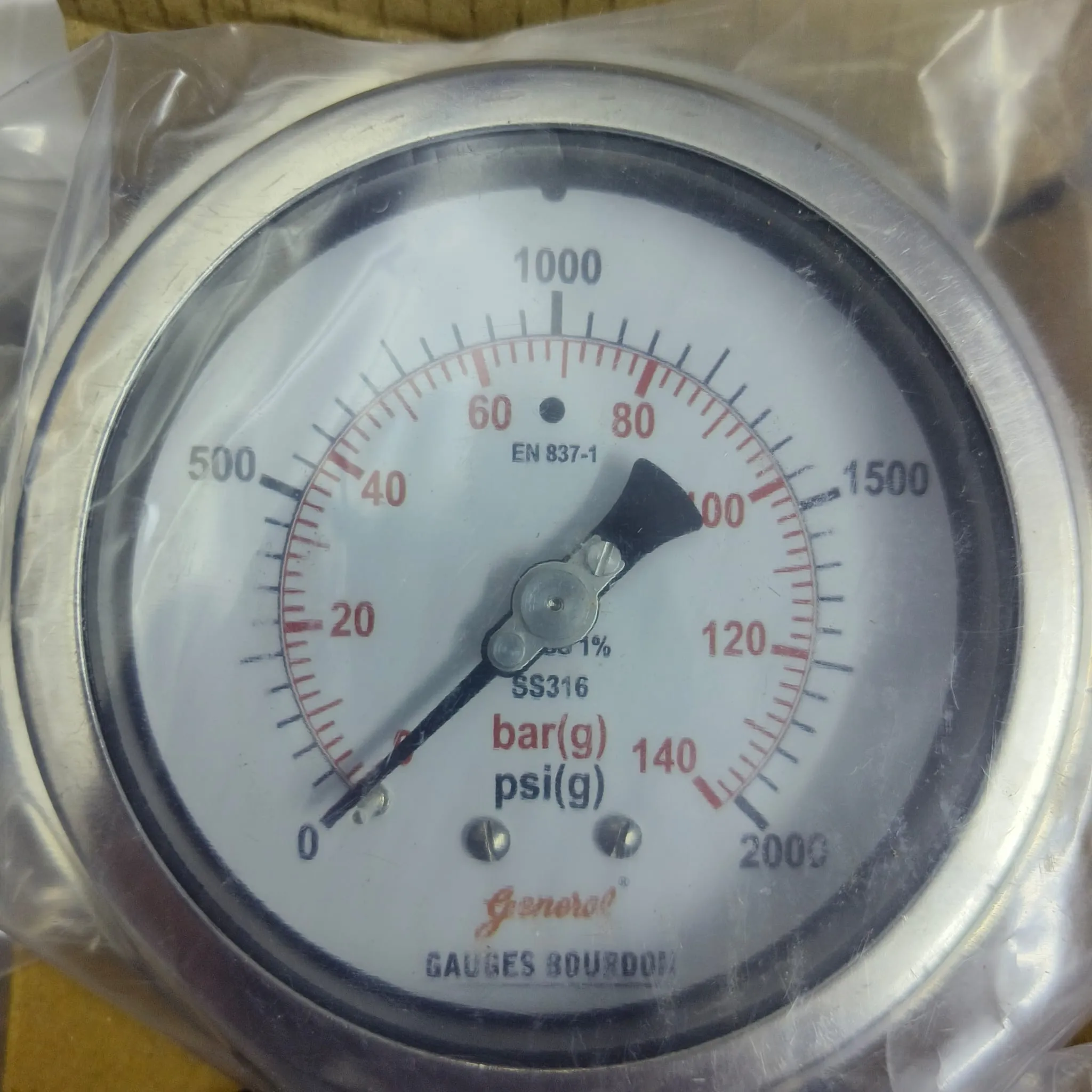 General Instruments Pressure Gauge BSPG-P, 0...2000 psi, 2nd Scale bar, 4" Dial, 1/2" Male NPT Lower Back Mount With Front Flange, SS Body & Parts, BSPG-P-100-S4S-S6S-S6S-S4S-T15NTM-(0-2000)-PSI/BAR-DUS - image 3