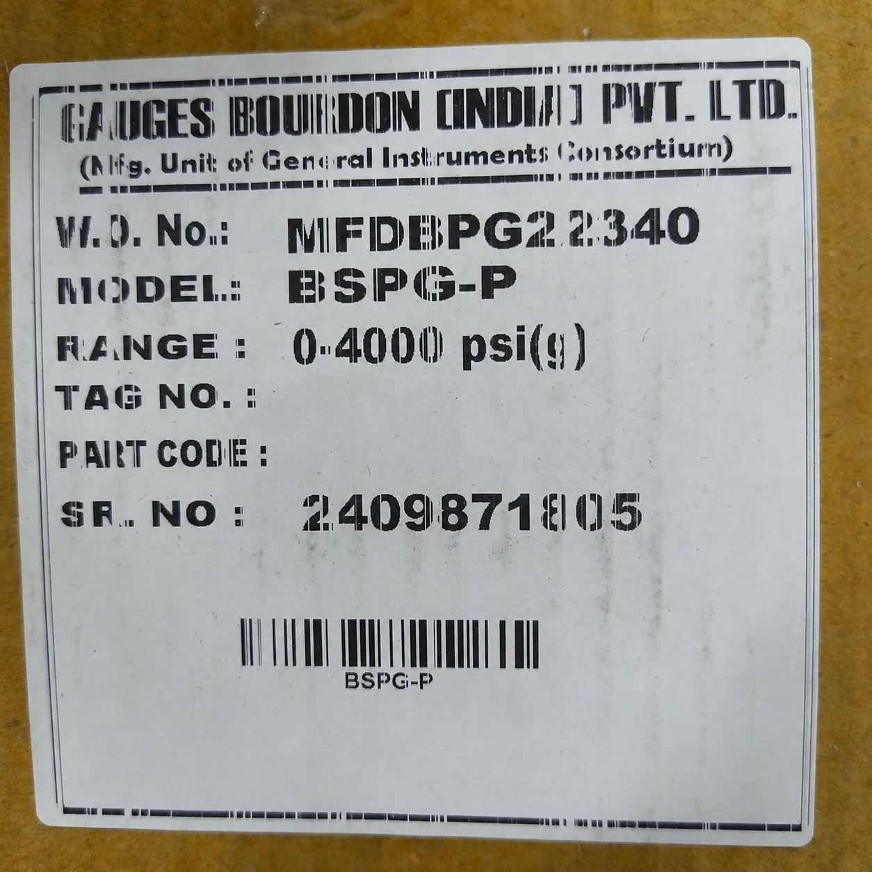 General Instruments Pressure Gauge BSPG-P, 0...4000 psi, 2nd Scale bar, 4" Dial, 1/2" Male NPT Lower Back Mount With Front Flange, SS Body & Parts, BSPG-P-100-S4S-S6S-S6S-S4S-T15NTM-(0-4000)-PSI/BAR-DUS - image 2