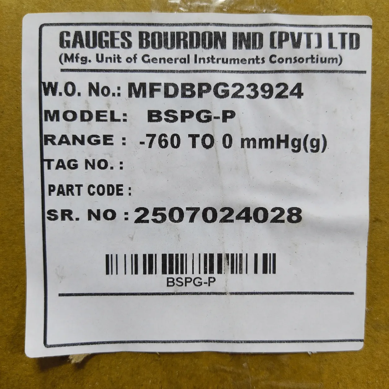 General Instruments Vacuum Gauge BSPG-P, -760...0 mmHg, 2nd Scale bar, 4" Dial, 1/2" Male NPT Lower Back Mount With Front Flange, SS Body & Parts, BSPG-P-100-S4S-S6S-S6S-S4S-T15NTM-(-760-0)-MMH/BAR-DUS - image 2