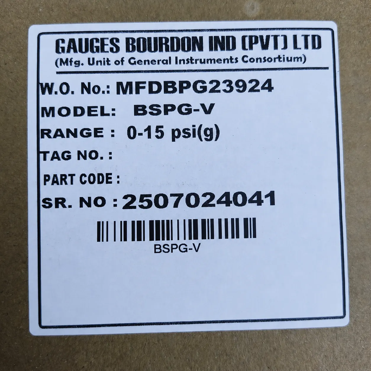 General Instruments Pressure Gauge BSPG-V, 0...15 psi, 2nd Scale bar, 6" Dial, 1/2" Male NPT Lower Mount, SS Body & Parts, BSPG-V-150-S4S-S6S-S6S-S4S-T15NTM-(0-15)-PSI/BAR-DUS - image 2