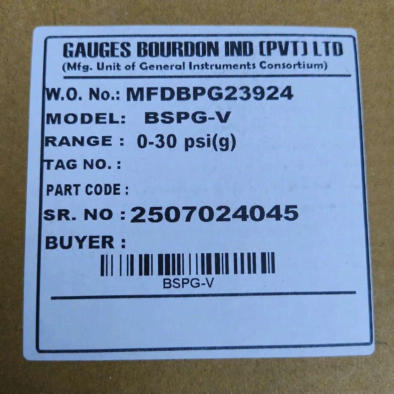 General Instruments Pressure Gauge BSPG-V, 0...30 psi, 2nd Scale bar, 6" Dial, 1/2" Male NPT Lower Mount, SS Body & Parts, BSPG-V-150-S4S-S6S-S6S-S4S-T15NTM-(0-30)-PSI/BAR-DUS - image 2