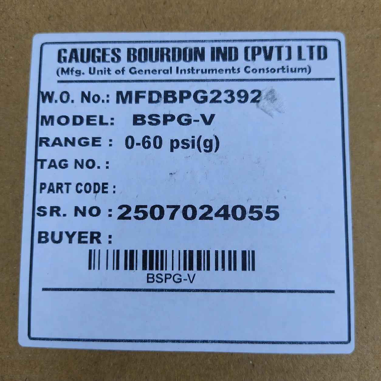 General Instruments Pressure Gauge BSPG-V, 0...60 psi, 2nd Scale bar, 6" Dial, 1/2" Male NPT Lower Mount, SS Body & Parts, BSPG-V-150-S4S-S6S-S6S-S4S-T15NTM-(0-60)-PSI/BAR-DUS - image 2