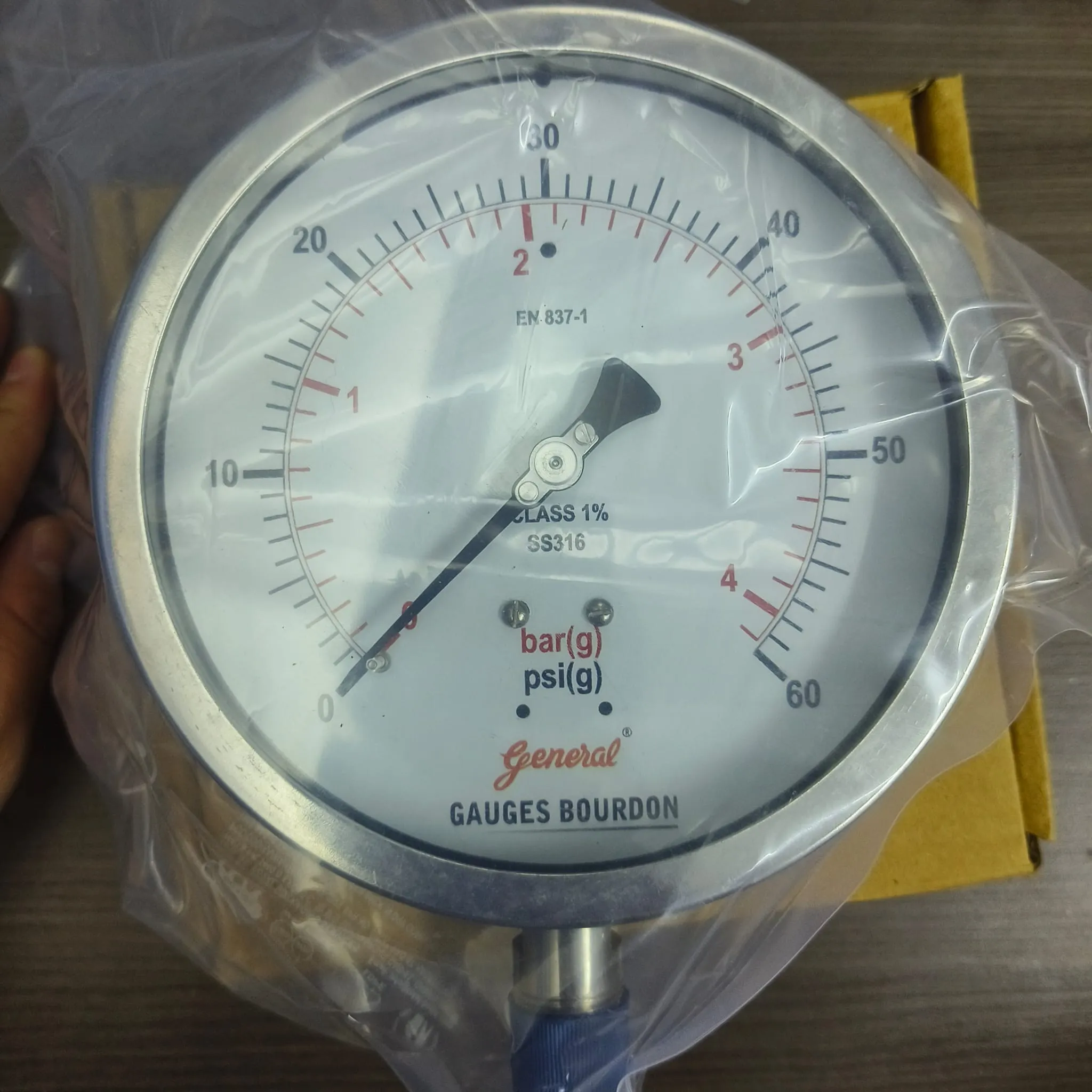 General Instruments Pressure Gauge BSPG-V, 0...60 psi, 2nd Scale bar, 6" Dial, 1/2" Male NPT Lower Mount, SS Body & Parts, BSPG-V-150-S4S-S6S-S6S-S4S-T15NTM-(0-60)-PSI/BAR-DUS - image 3