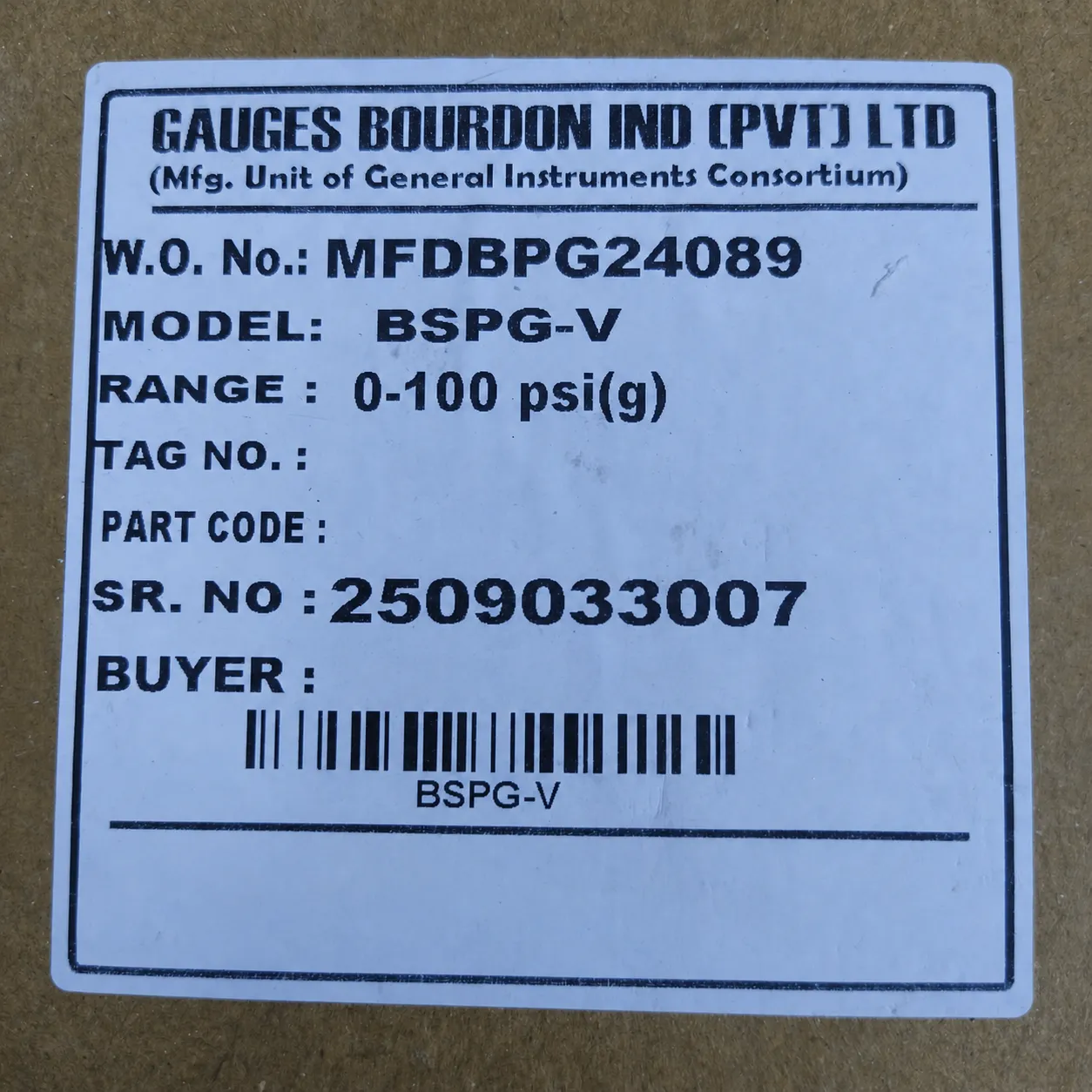 General Instruments Pressure Gauge BSPG-V, 0...100 psi, 2nd Scale bar, 6" Dial, 1/2" Male NPT Lower Mount, SS Body & Parts, BSPG-V-150-S4S-S6S-S6S-S4S-T15NTM-(0-100)-PSI/BAR-DUS - image 2