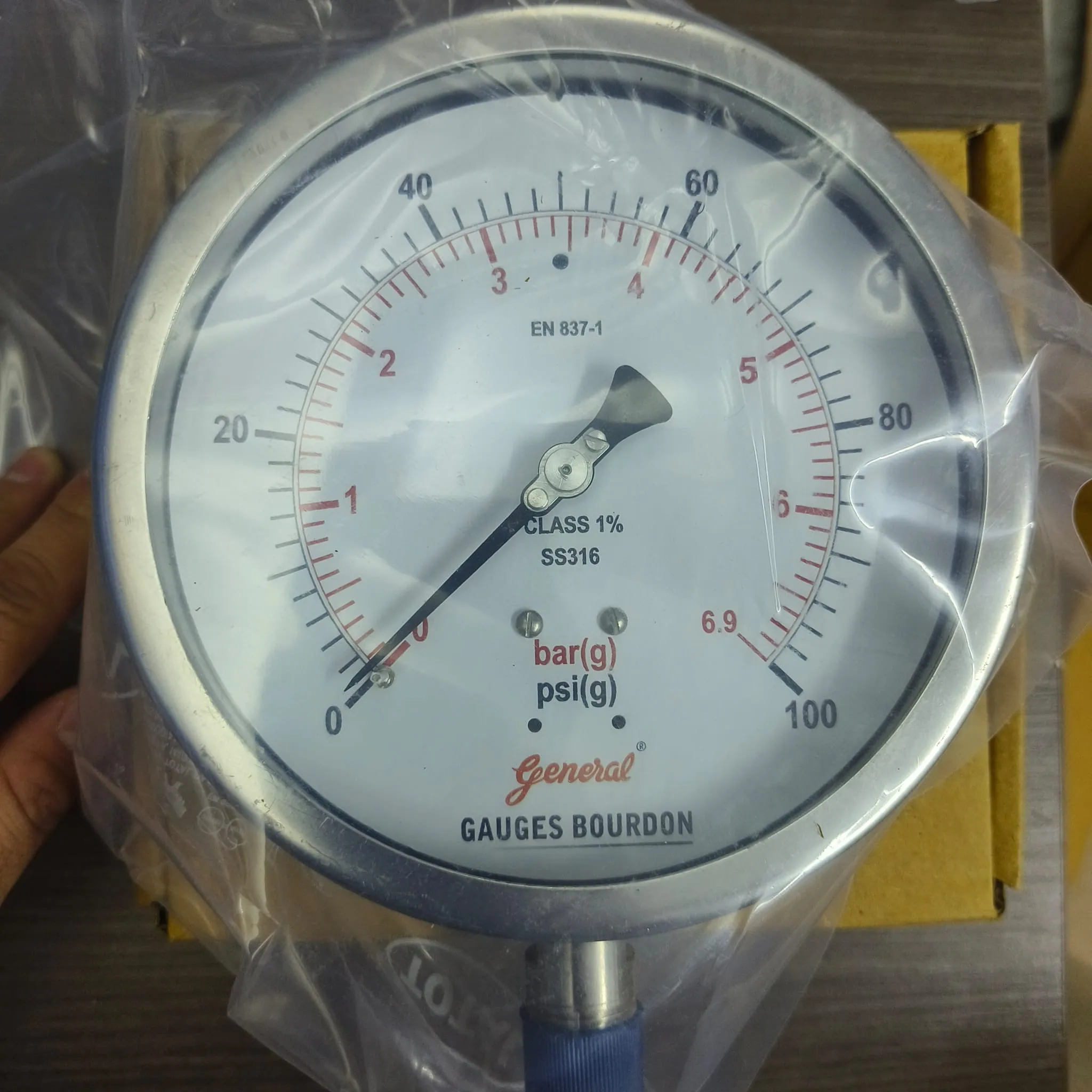 General Instruments Pressure Gauge BSPG-V, 0...100 psi, 2nd Scale bar, 6" Dial, 1/2" Male NPT Lower Mount, SS Body & Parts, BSPG-V-150-S4S-S6S-S6S-S4S-T15NTM-(0-100)-PSI/BAR-DUS - image 3