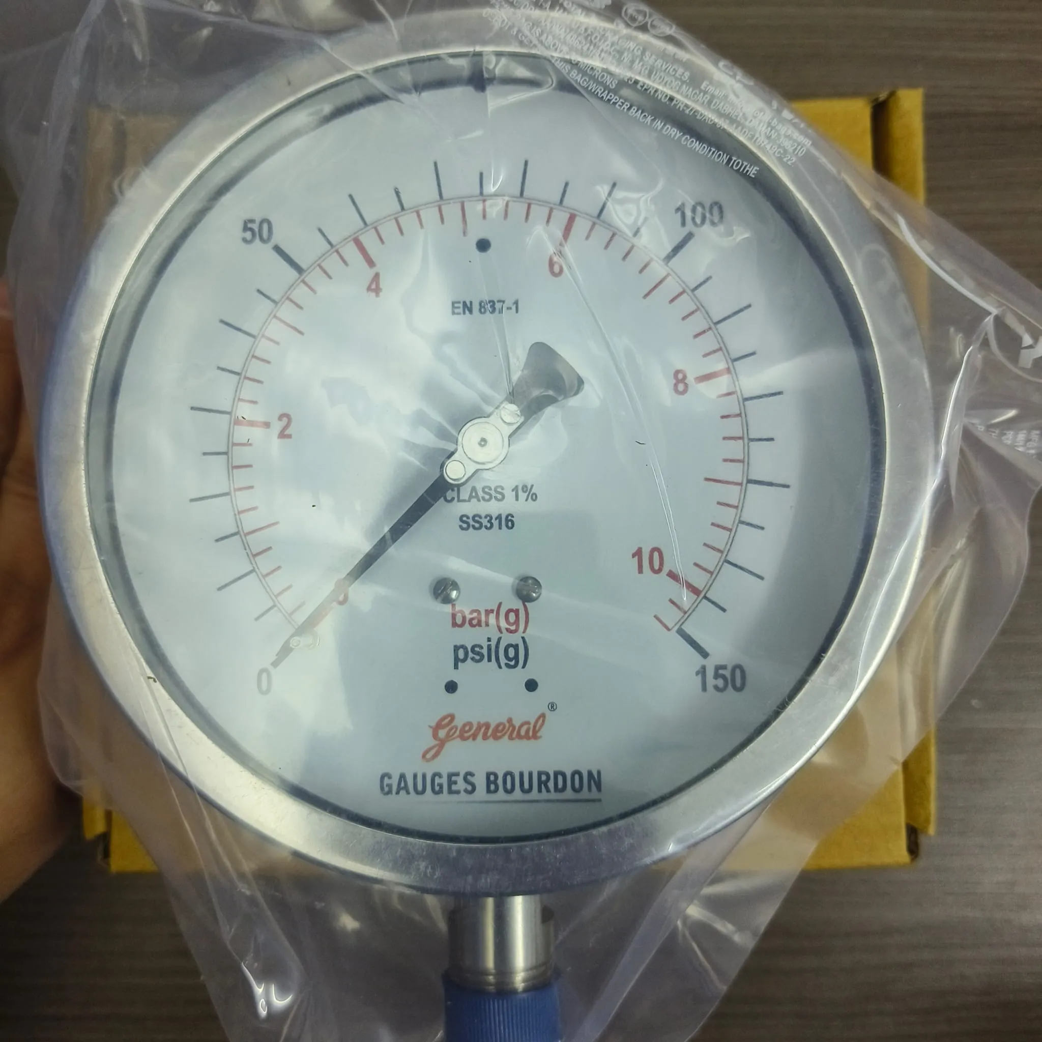 General Instruments Pressure Gauge BSPG-V, 0...150 psi, 2nd Scale bar, 6" Dial, 1/2" Male NPT Lower Mount, SS Body & Parts, BSPG-V-150-S4S-S6S-S6S-S4S-T15NTM-(0-150)-PSI/BAR-DUS - image 3