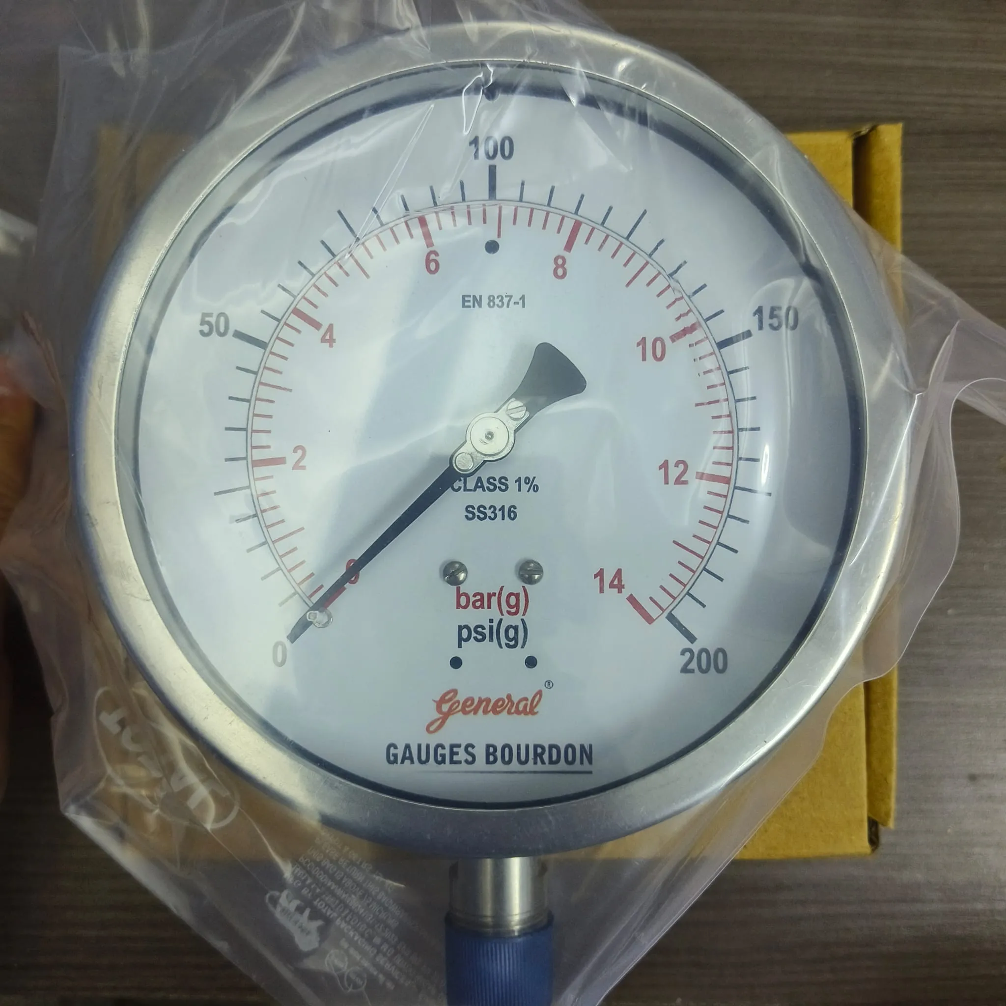 General Instruments Pressure Gauge BSPG-V, 0...200 psi, 2nd Scale bar, 6" Dial, 1/2" Male NPT Lower Mount, SS Body & Parts, BSPG-V-150-S4S-S6S-S6S-S4S-T15NTM-(0-200)-PSI/BAR-DUS - image 3