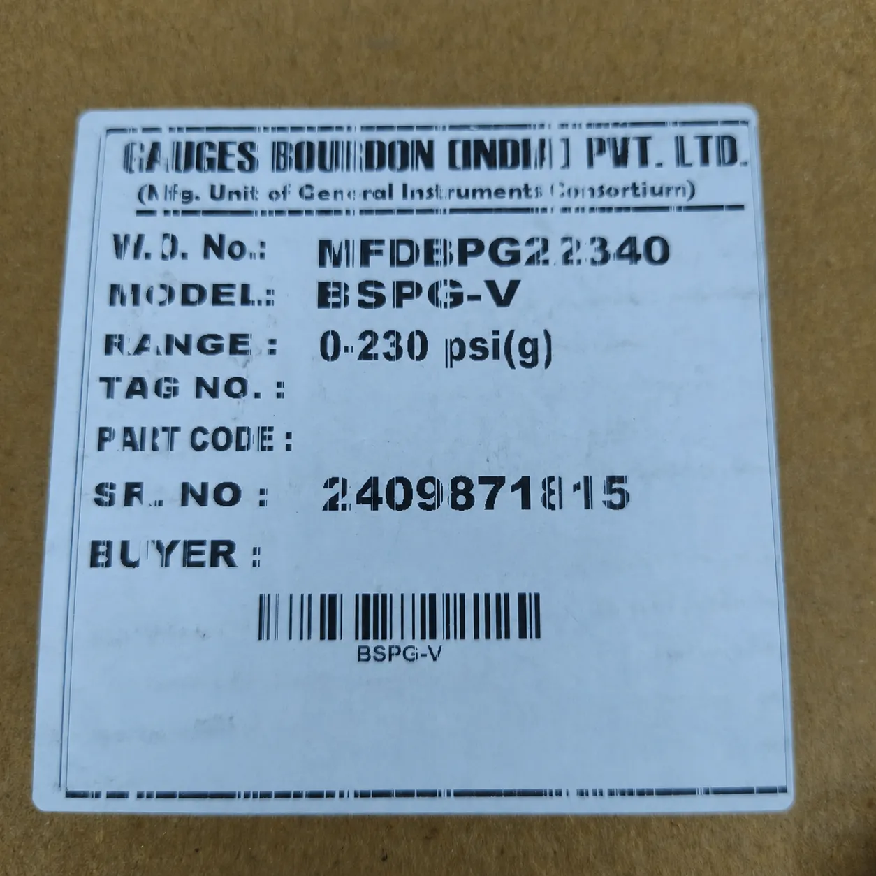 General Instruments Pressure Gauge BSPG-V, 0...230 psi, 2nd Scale bar, 6" Dial, 1/2" Male NPT Lower Mount, SS Body & Parts, BSPG-V-150-S4S-S6S-S6S-S4S-T15NTM-(0-230)-PSI/BAR-DUS - image 2