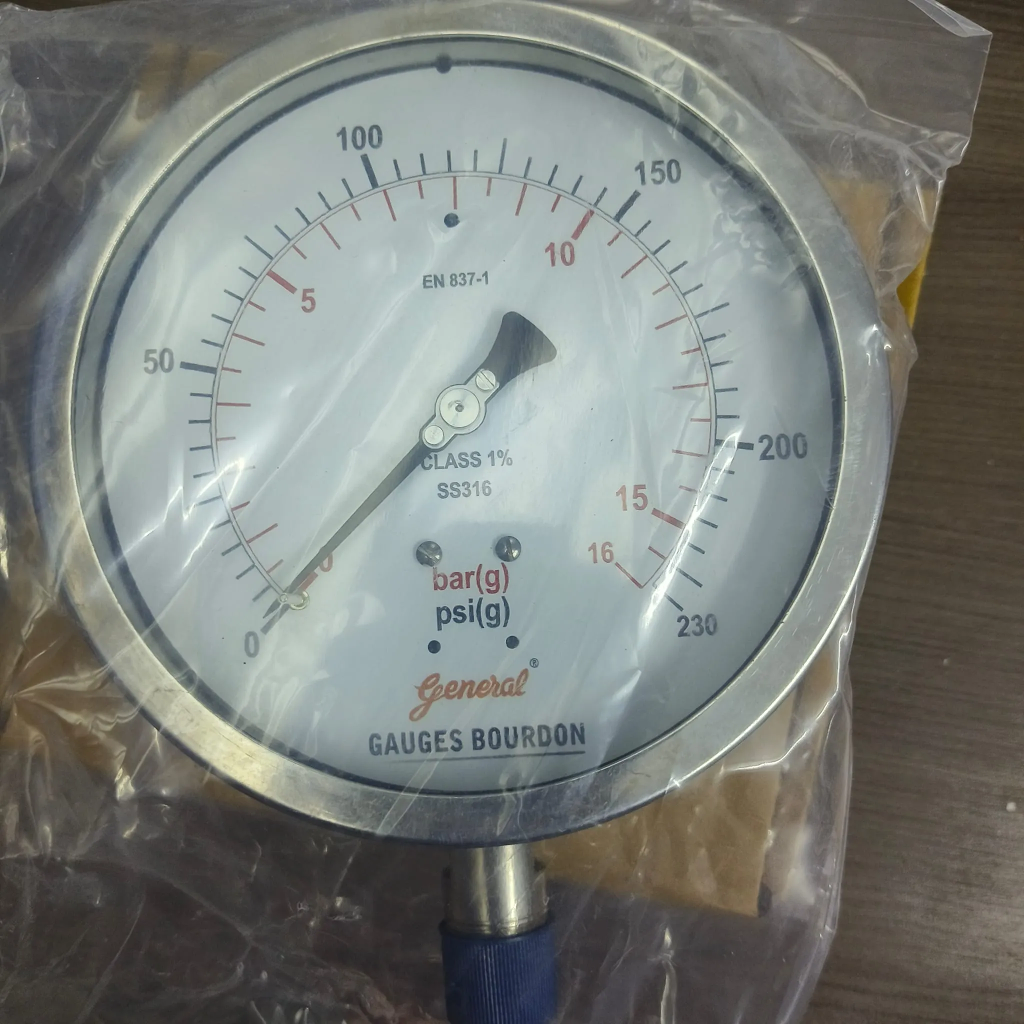 General Instruments Pressure Gauge BSPG-V, 0...230 psi, 2nd Scale bar, 6" Dial, 1/2" Male NPT Lower Mount, SS Body & Parts, BSPG-V-150-S4S-S6S-S6S-S4S-T15NTM-(0-230)-PSI/BAR-DUS - image 3