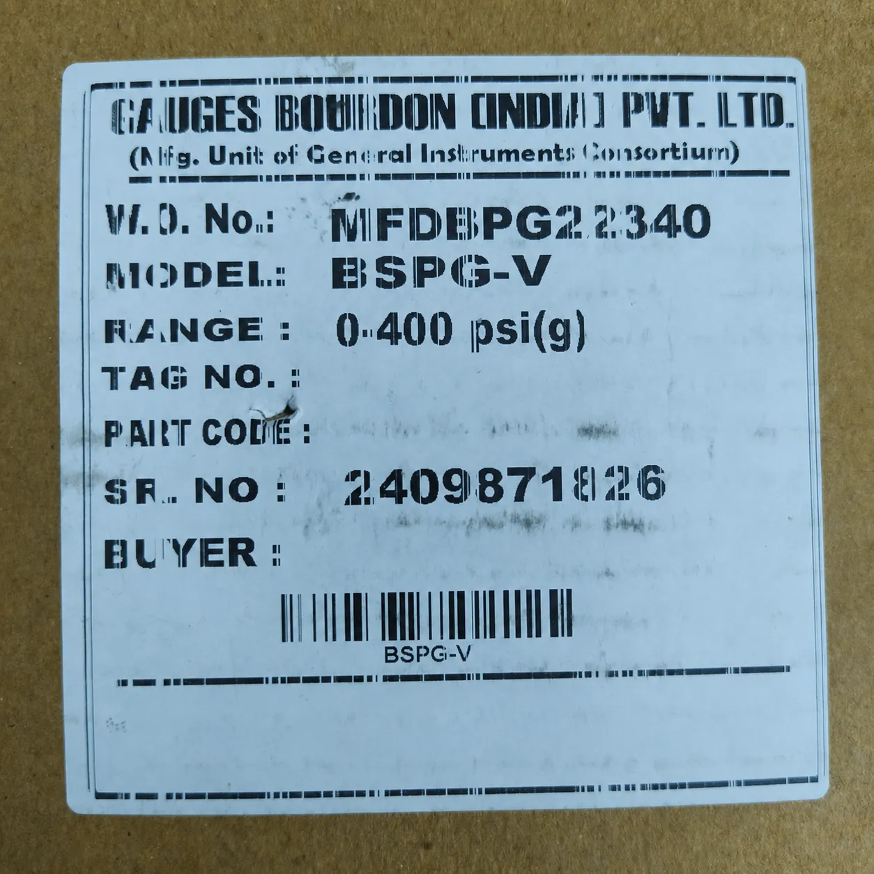 General Instruments Pressure Gauge BSPG-V, 0...400 psi, 2nd Scale bar, 6" Dial, 1/2" Male NPT Lower Mount, SS Body & Parts, BSPG-V-150-S4S-S6S-S6S-S4S-T15NTM-(0-400)-PSI/BAR-DUS - image 2