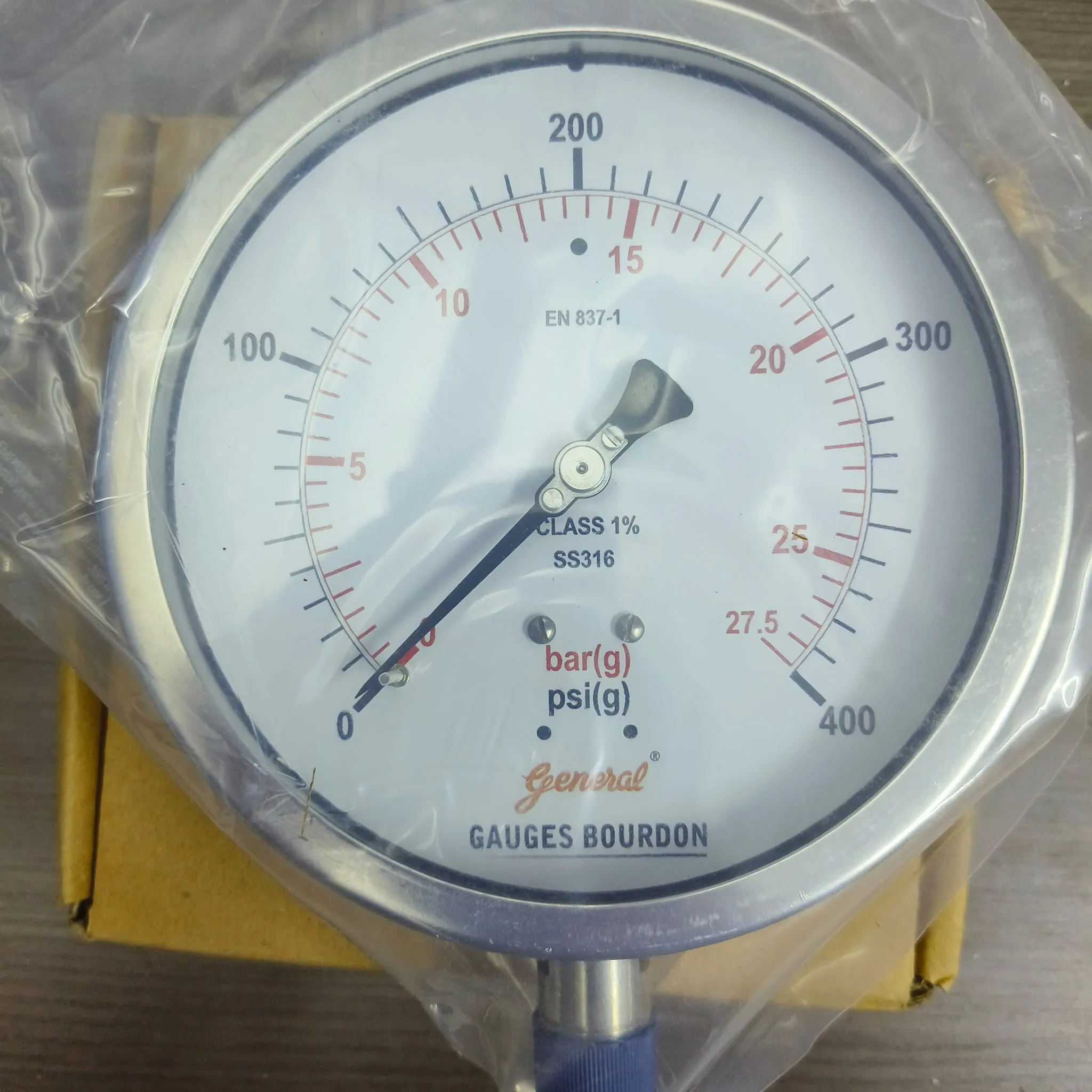 General Instruments Pressure Gauge BSPG-V, 0...400 psi, 2nd Scale bar, 6" Dial, 1/2" Male NPT Lower Mount, SS Body & Parts, BSPG-V-150-S4S-S6S-S6S-S4S-T15NTM-(0-400)-PSI/BAR-DUS - image 3