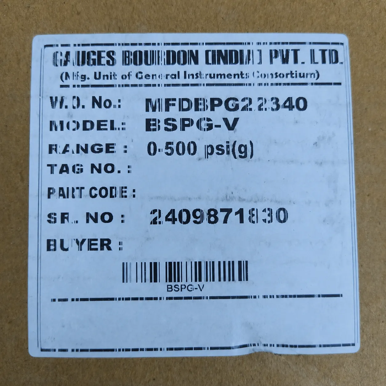 General Instruments Pressure Gauge BSPG-V, 0...500 psi, 2nd Scale bar, 6" Dial, 1/2" Male NPT Lower Mount, SS Body & Parts, BSPG-V-150-S4S-S6S-S6S-S4S-T15NTM-(0-500)-PSI/BAR-DUS - image 2