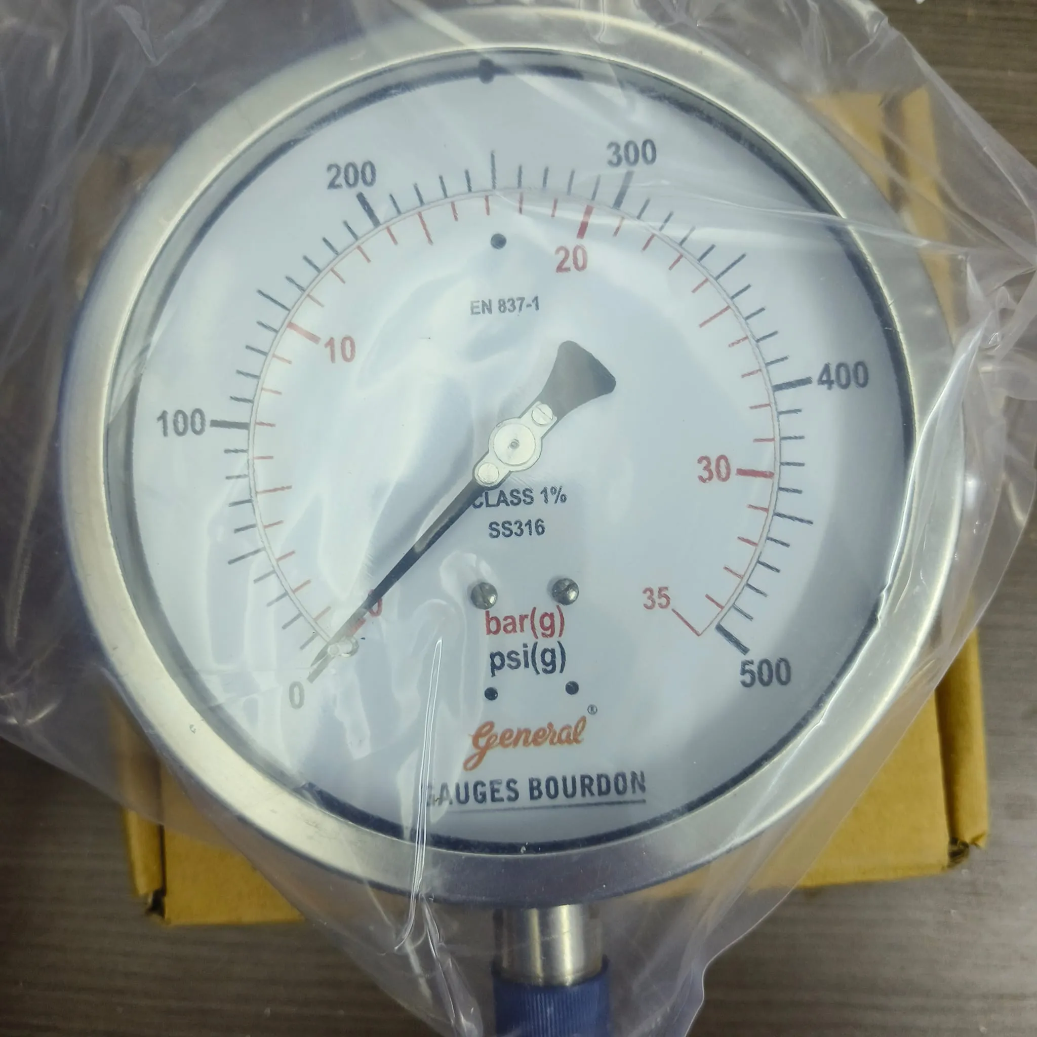 General Instruments Pressure Gauge BSPG-V, 0...500 psi, 2nd Scale bar, 6" Dial, 1/2" Male NPT Lower Mount, SS Body & Parts, BSPG-V-150-S4S-S6S-S6S-S4S-T15NTM-(0-500)-PSI/BAR-DUS - image 3