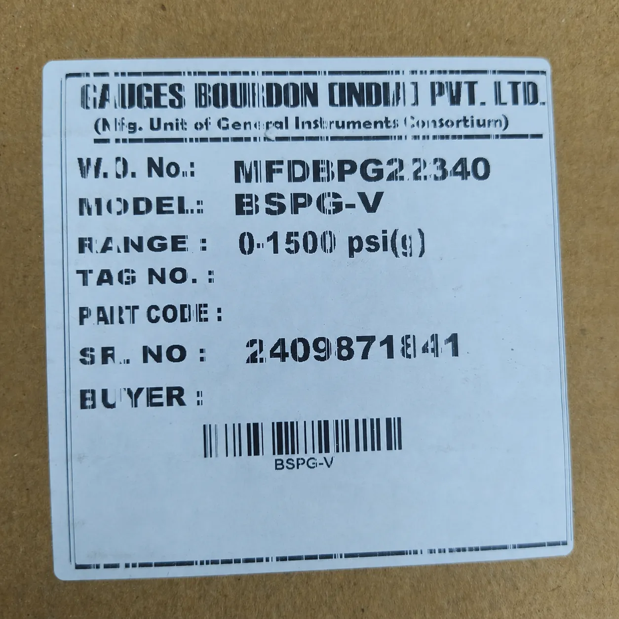 General Instruments Pressure Gauge BSPG-V, 0...1500 psi, 2nd Scale bar, 6" Dial, 1/2" Male NPT Lower Mount, SS Body & Parts, BSPG-V-150-S4S-S6S-S6S-S4S-T15NTM-(0-1500)-PSI/BAR-DUS - image 2