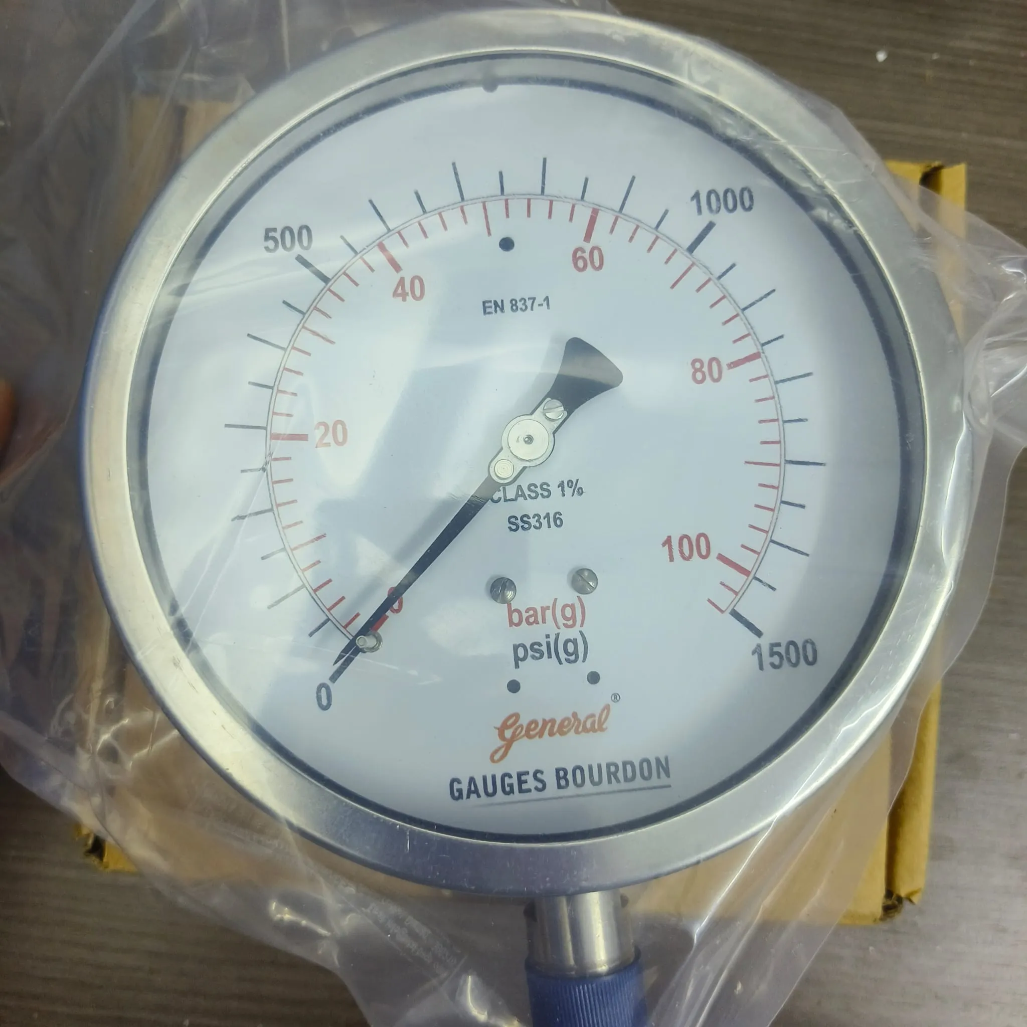 General Instruments Pressure Gauge BSPG-V, 0...1500 psi, 2nd Scale bar, 6" Dial, 1/2" Male NPT Lower Mount, SS Body & Parts, BSPG-V-150-S4S-S6S-S6S-S4S-T15NTM-(0-1500)-PSI/BAR-DUS - image 3