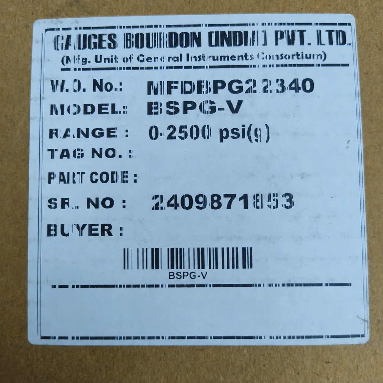 General Instruments Pressure Gauge BSPG-V, 0...2500 psi, 2nd Scale bar, 6" Dial, 1/2" Male NPT Lower Mount, SS Body & Parts, BSPG-V-150-S4S-S6S-S6S-S4S-T15NTM-(0-2500)-PSI/BAR-DUS - image 2