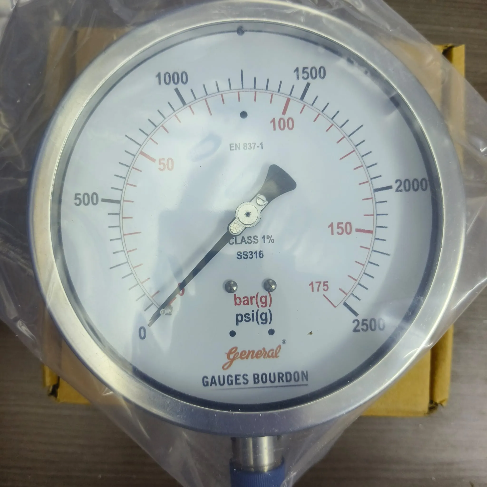 General Instruments Pressure Gauge BSPG-V, 0...2500 psi, 2nd Scale bar, 6" Dial, 1/2" Male NPT Lower Mount, SS Body & Parts, BSPG-V-150-S4S-S6S-S6S-S4S-T15NTM-(0-2500)-PSI/BAR-DUS - image 3