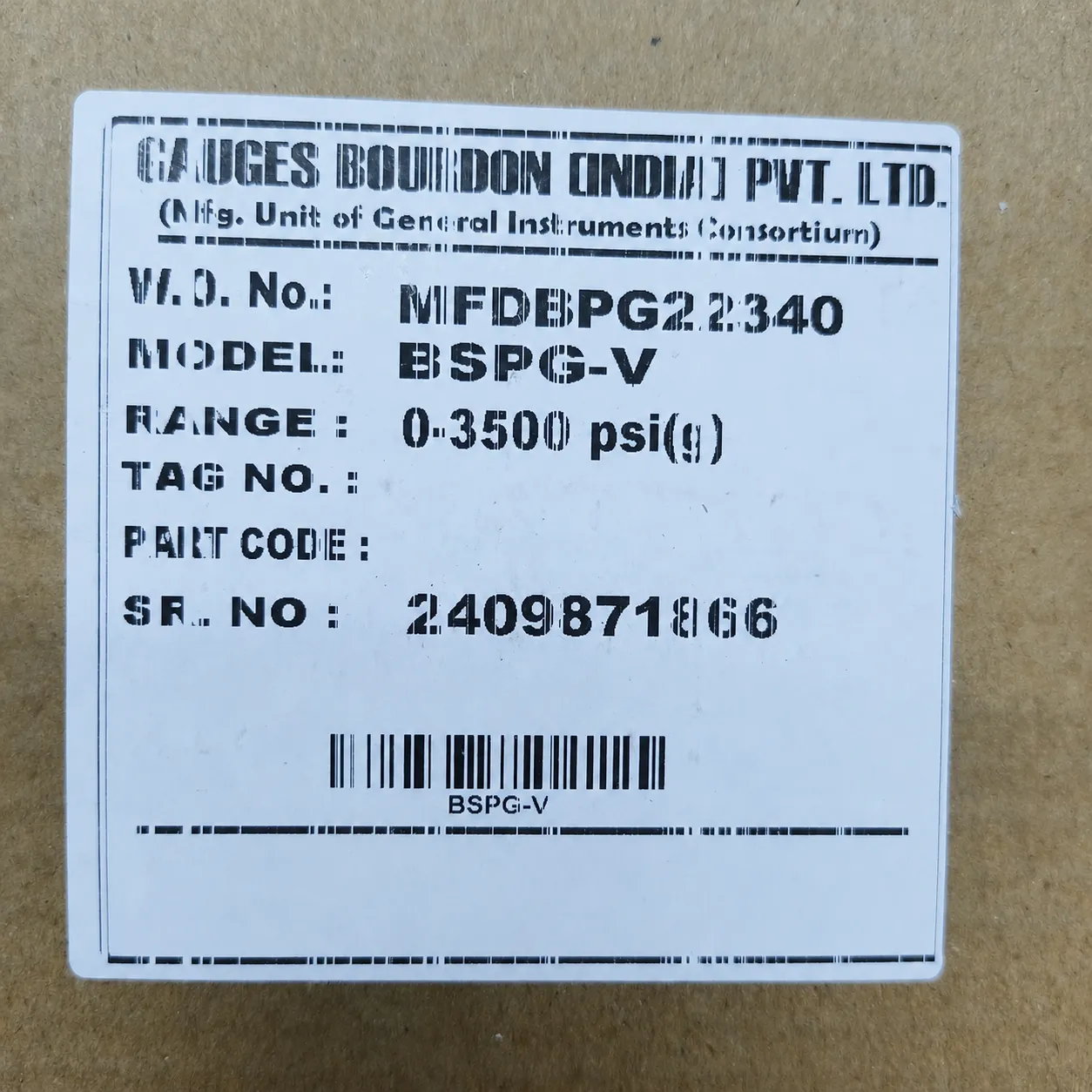 General Instruments Pressure Gauge BSPG-V, 0...3500 psi, 2nd Scale bar, 6" Dial, 1/2" Male NPT Lower Mount, SS Body & Parts, BSPG-V-150-S4S-S6S-S6S-S4S-T15NTM-(0-3500)-PSI/BAR-DUS - image 2