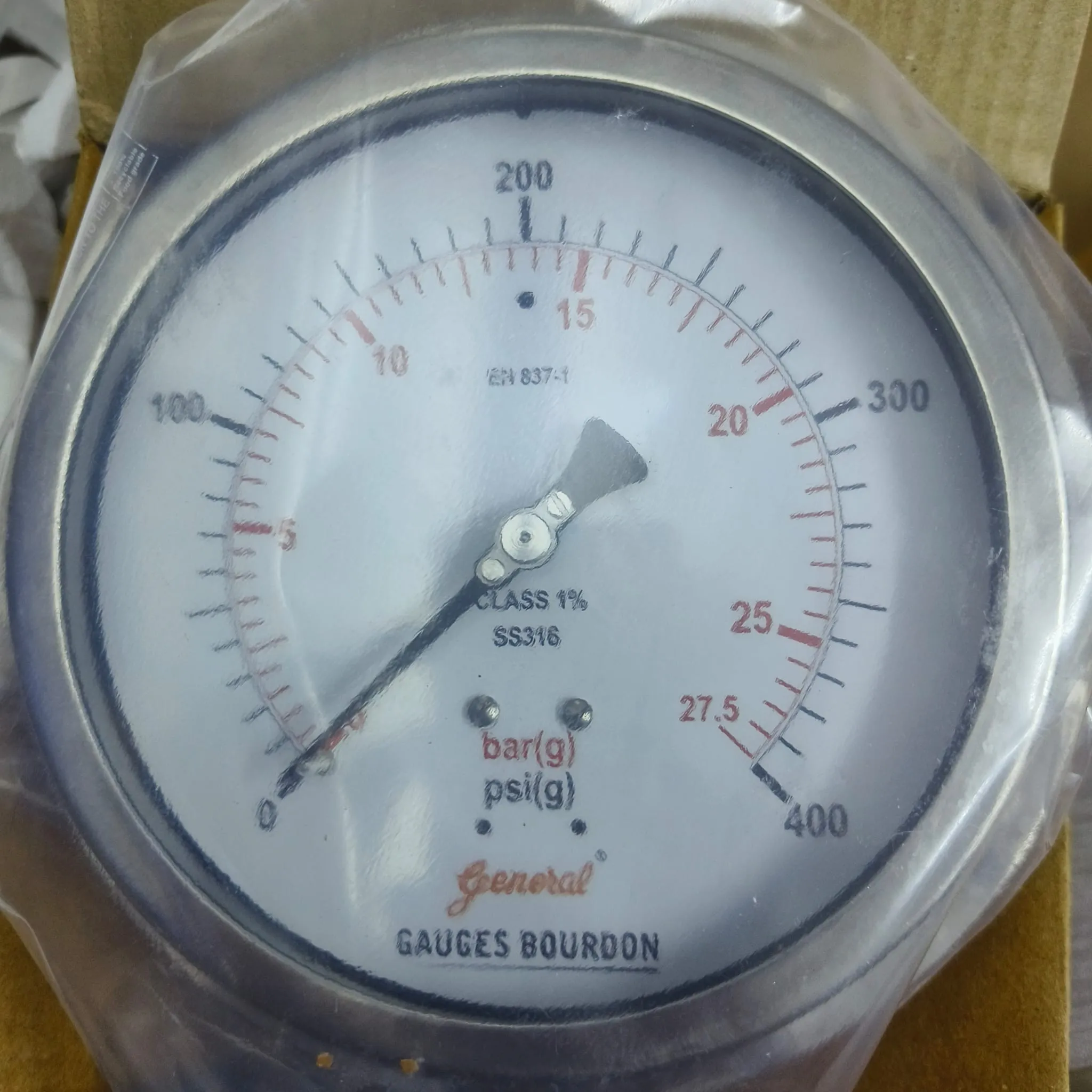 General Instruments Pressure Gauge BSPG-P, 0...400 psi, 2nd Scale bar, 6" Dial, 1/2" Male NPT Lower Back Mount With Front Flange, SS Body & Parts, BSPG-P-150-S4S-S6S-S6S-S4S-T15NTM-(0-400)-PSI/BAR-DUS - image 3