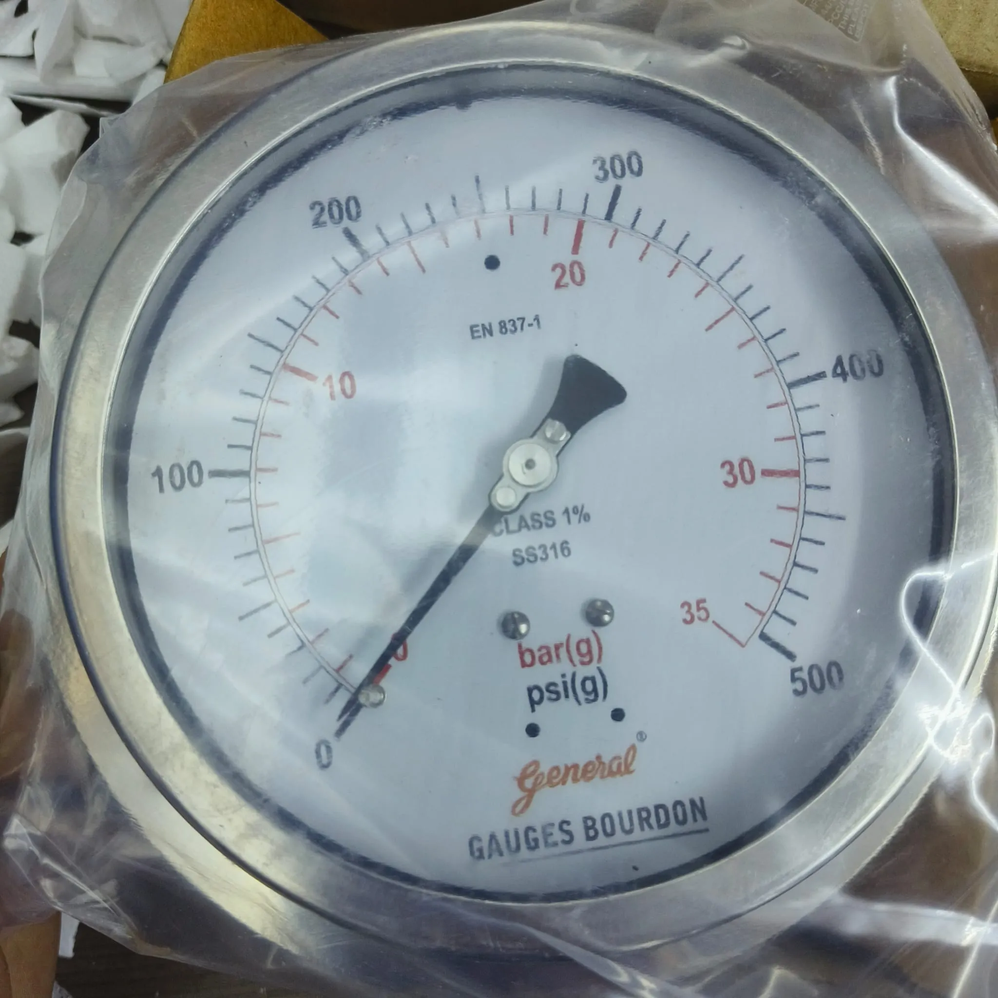 General Instruments Pressure Gauge BSPG-P, 0...500 psi, 2nd Scale bar, 6" Dial, 1/2" Male NPT Lower Back Mount With Front Flange, SS Body & Parts, BSPG-P-150-S4S-S6S-S6S-S4S-T15NTM-(0-500)-PSI/BAR-DUS - image 3