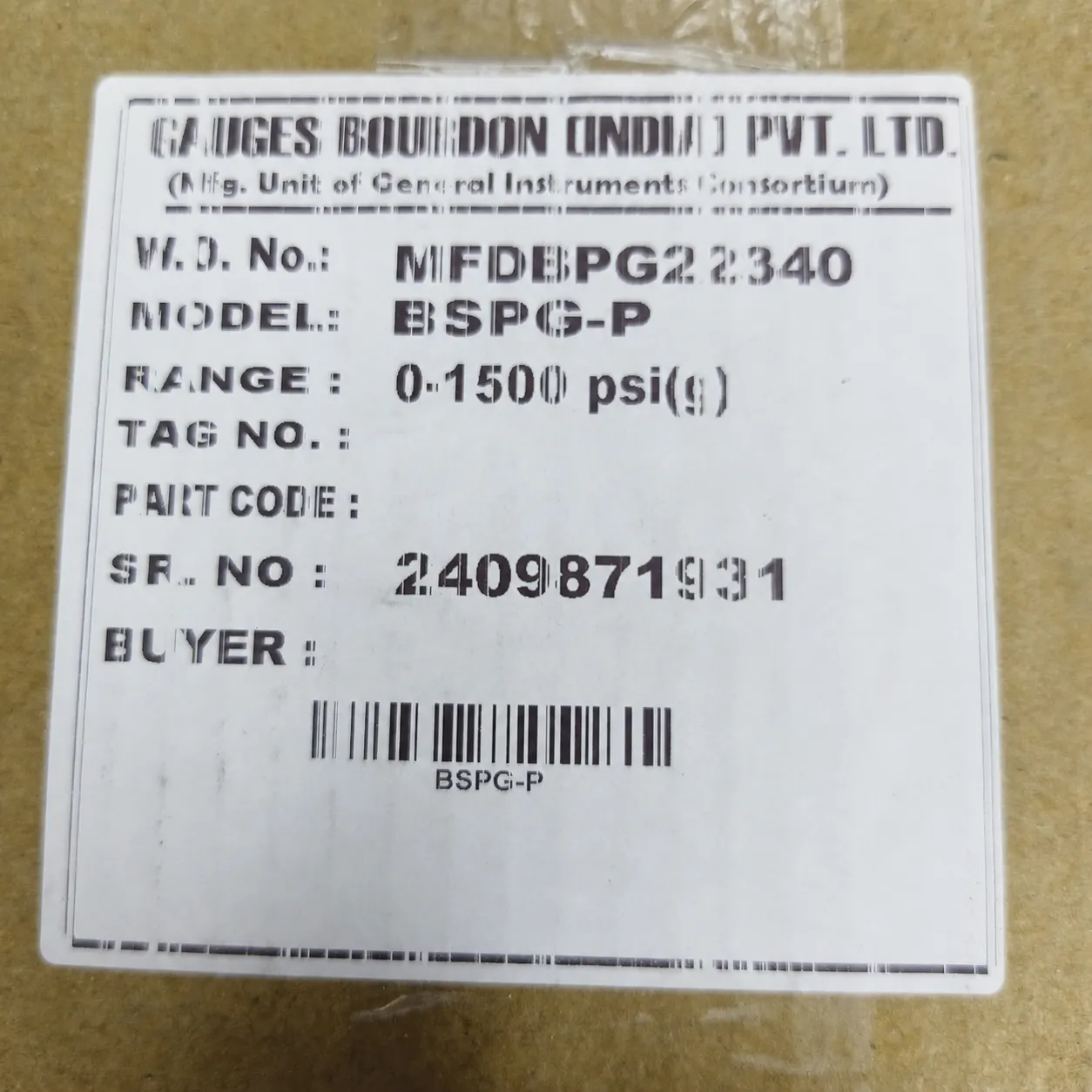 General Instruments Pressure Gauge BSPG-P, 0...1500 psi, 2nd Scale bar, 6" Dial, 1/2" Male NPT Lower Back Mount With Front Flange, SS Body & Parts, BSPG-P-150-S4S-S6S-S6S-S4S-T15NTM-(0-1500)-PSI/BAR-DUS - image 2