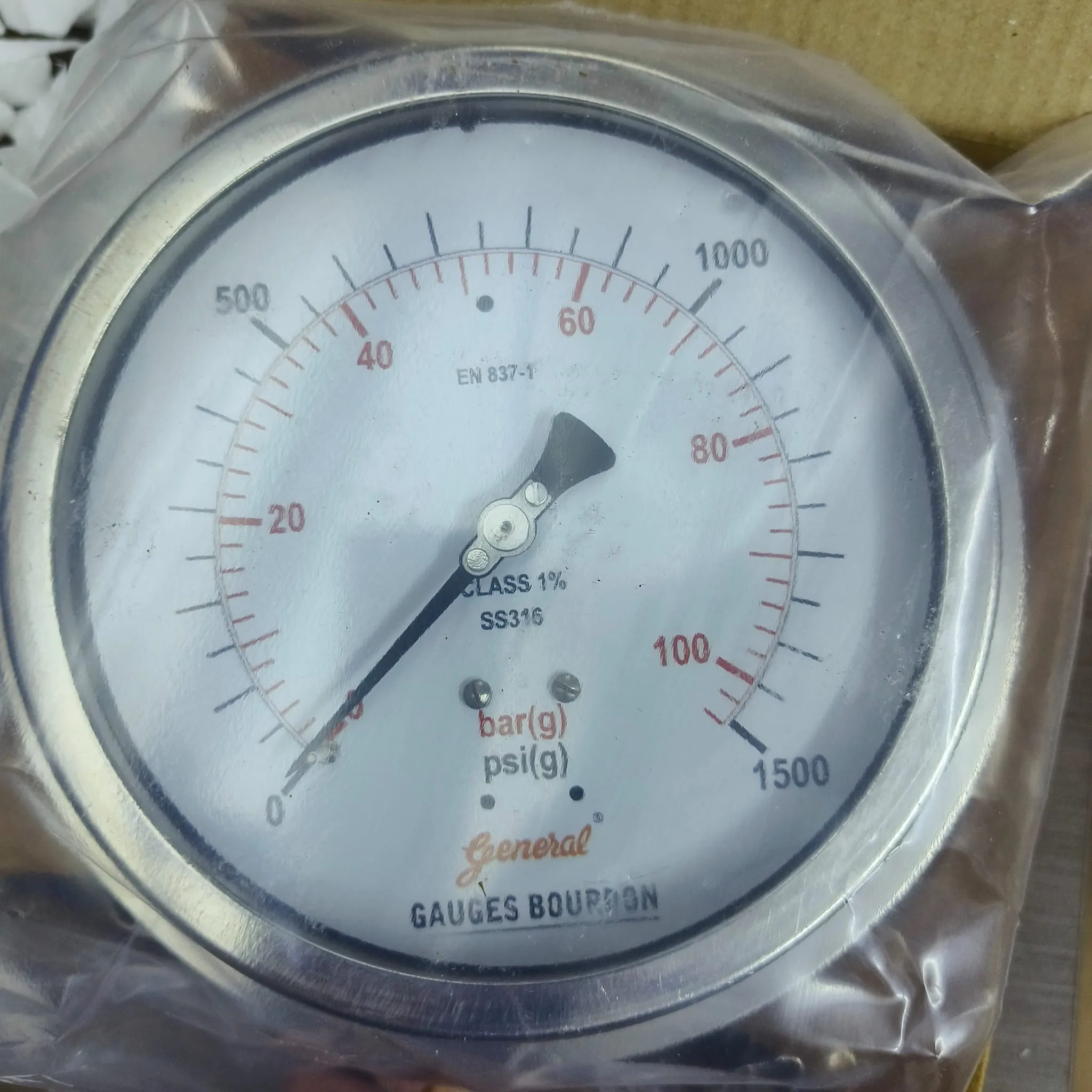 General Instruments Pressure Gauge BSPG-P, 0...1500 psi, 2nd Scale bar, 6" Dial, 1/2" Male NPT Lower Back Mount With Front Flange, SS Body & Parts, BSPG-P-150-S4S-S6S-S6S-S4S-T15NTM-(0-1500)-PSI/BAR-DUS - image 3