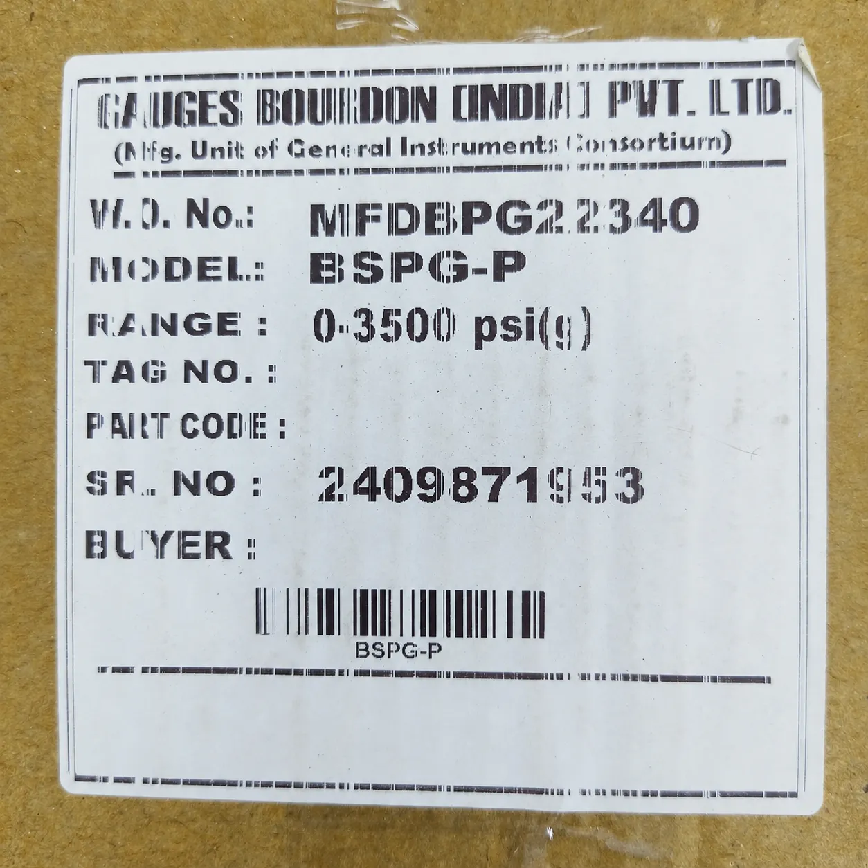 General Instruments Pressure Gauge BSPG-P, 0...3500 psi, 2nd Scale bar, 6" Dial, 1/2" Male NPT Lower Back Mount With Front Flange, SS Body & Parts, BSPG-P-150-S4S-S6S-S6S-S4S-T15NTM-(0-3500)-PSI/BAR-DUS - image 2