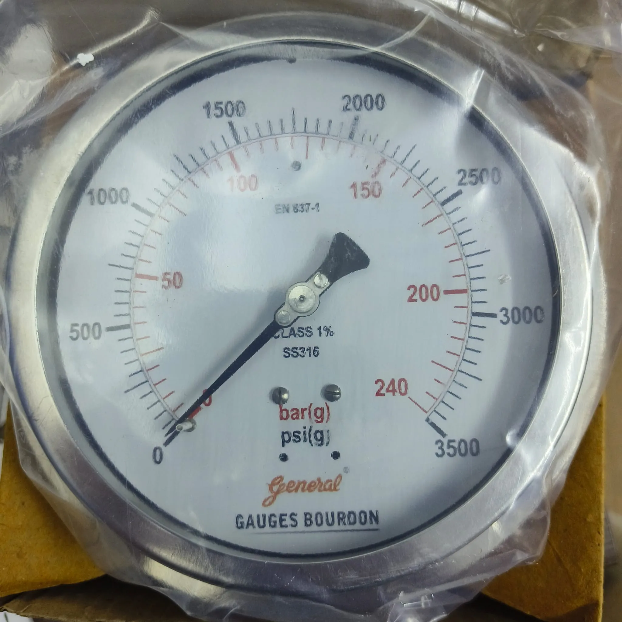 General Instruments Pressure Gauge BSPG-P, 0...3500 psi, 2nd Scale bar, 6" Dial, 1/2" Male NPT Lower Back Mount With Front Flange, SS Body & Parts, BSPG-P-150-S4S-S6S-S6S-S4S-T15NTM-(0-3500)-PSI/BAR-DUS - image 3