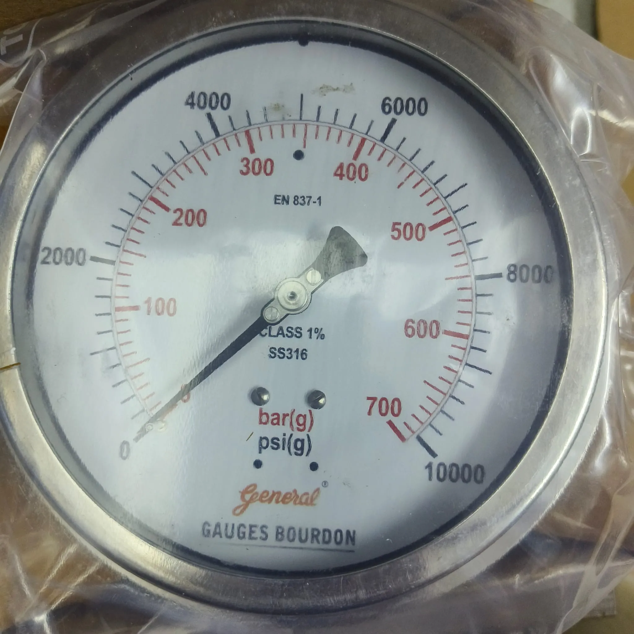 General Instruments Pressure Gauge BSPG-P, 0...10000 psi, 2nd Scale bar, 6" Dial, 1/2" Male NPT Lower Back Mount With Front Flange, SS Body & Parts, BSPG-P-150-S4S-S6S-S6S-S4S-T15NTM-(0-10000)-PSI/BAR-DUS - image 3