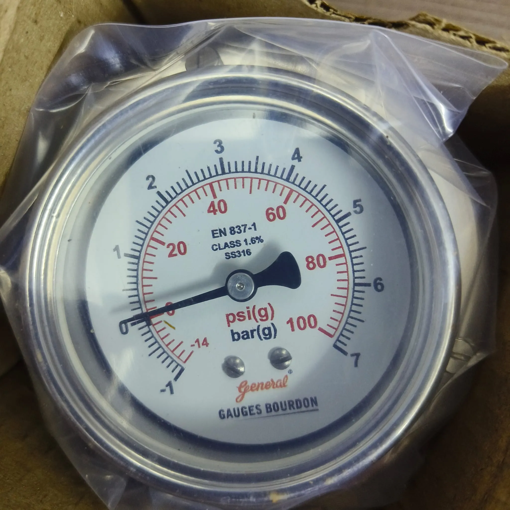 General Instruments Compound Gauge SPGS-P, -1...7 bar, 2nd Scale psi, 2.5" Dial, 1/4" Male NPT Back Mount With Front Flange, SS Body & Parts, SPGS-P-063-S4S-S6S-S6S-S4S-T06NTM-(-1-7)-BAR/PSI-A16-DUS - image 3