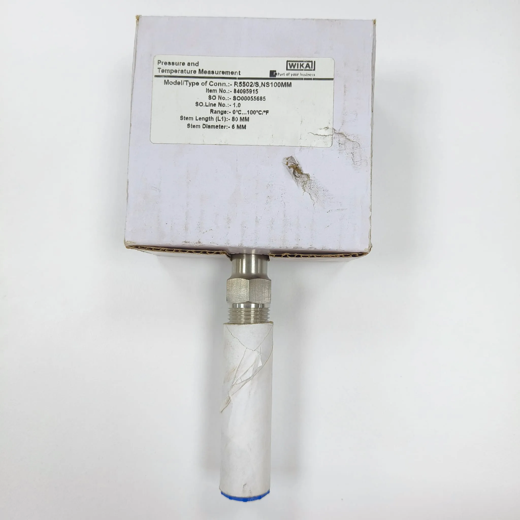 WIKA R5502 Bimetal Thermometer, 0 ... 100 °C, 4" Dial Size, 1/2" Male NPT Bottom Connection, 80 mm Stem Length, 84095915 - image 2