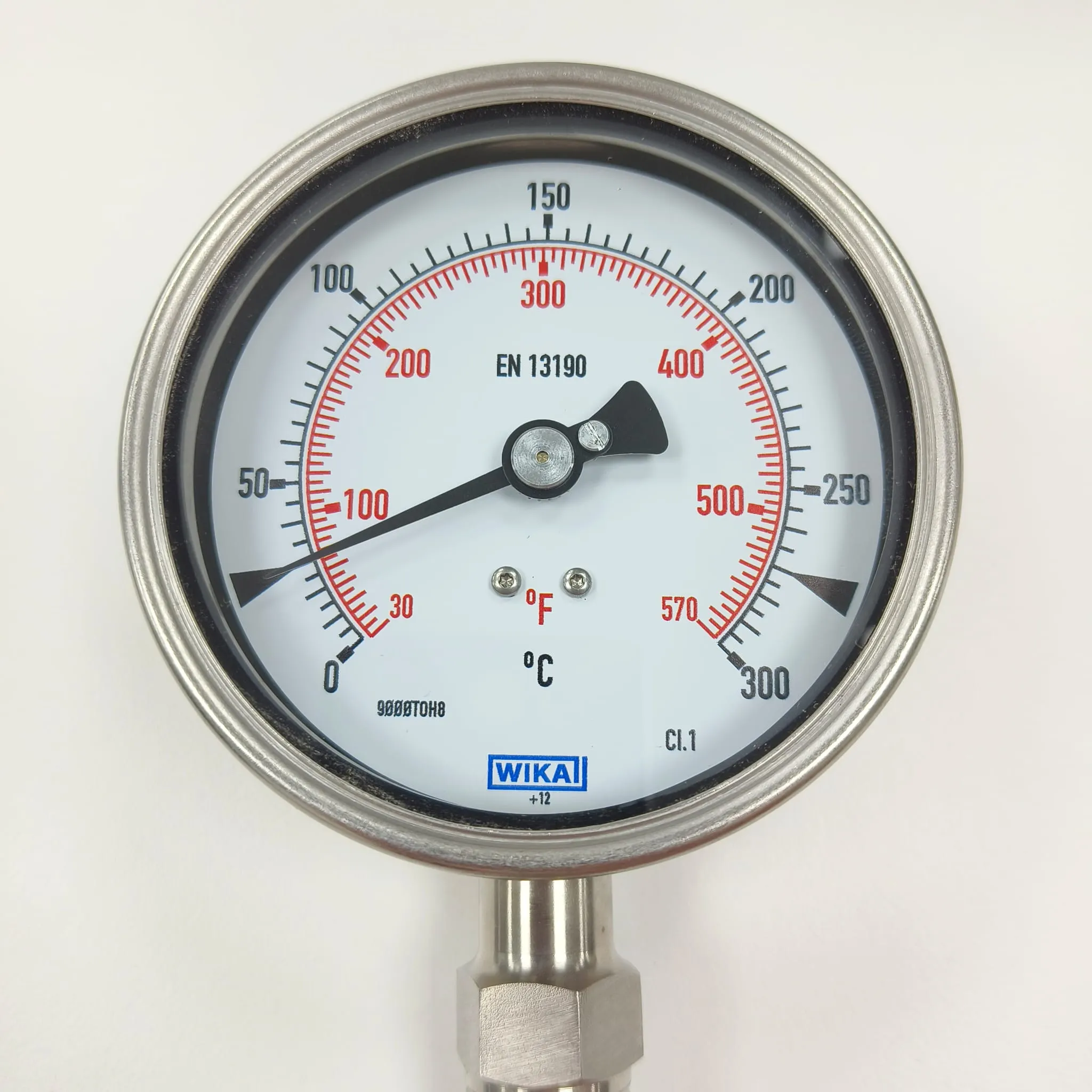 WIKA R5502 Bimetal Thermometer, 0...300 °C, 4" Dial Size, 1/2" Male NPT Bottom Connection, 120 mm Stem Length, 84095919 - image 3