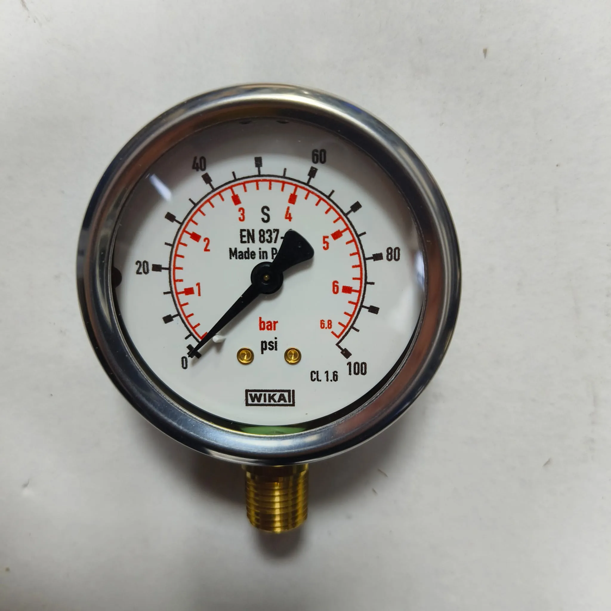 WIKA Pressure Gauge 213.53.063, 0...100 psi, Dual Scale, 2.5" Dial, 1/4" Male NPT Lower Mount, 39939455 - image 3
