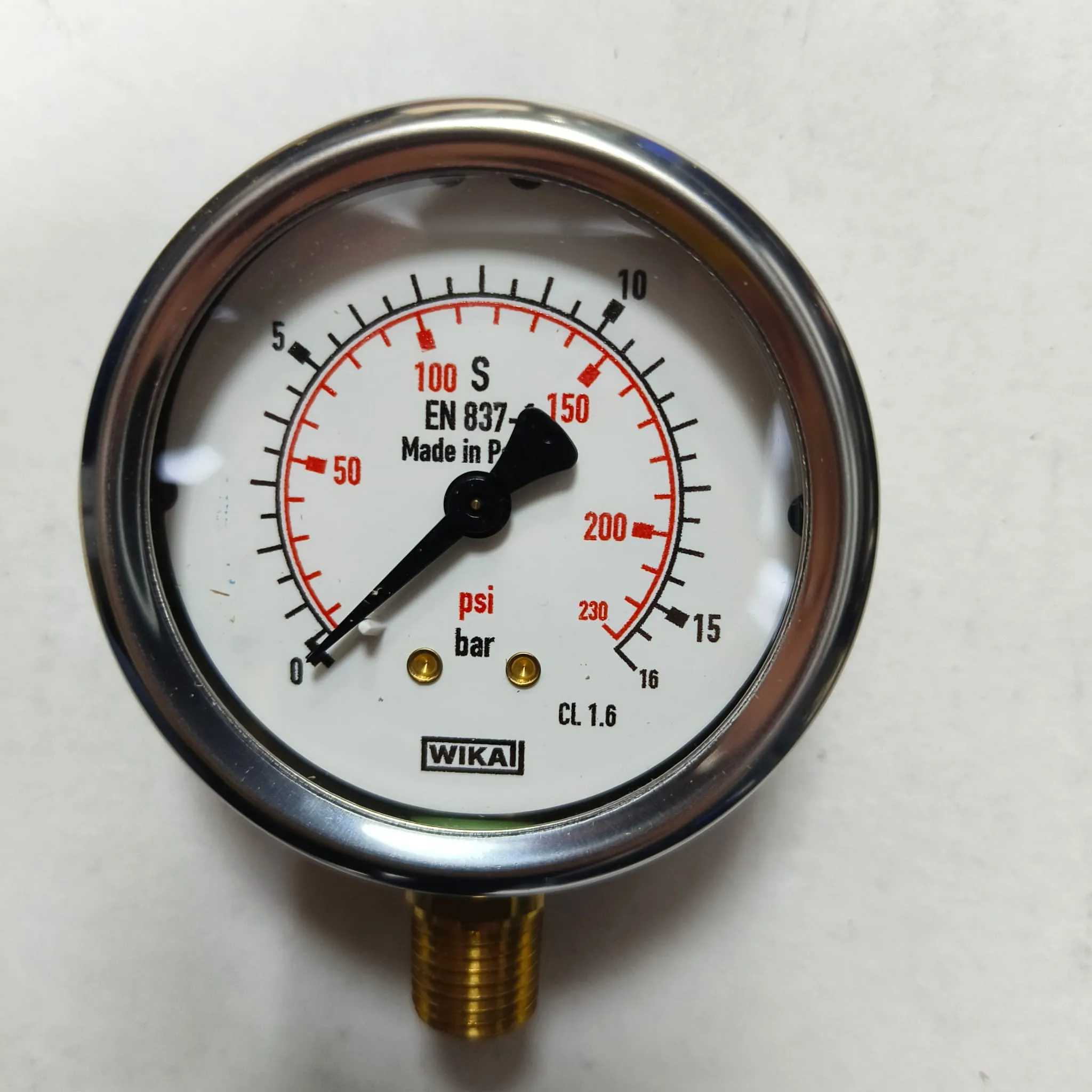 WIKA Pressure Gauge 213.53.063, 0...16 bar, Dual Scale, 2.5" Dial, 1/4" Male NPT Lower Mount, 39607097 - image 3