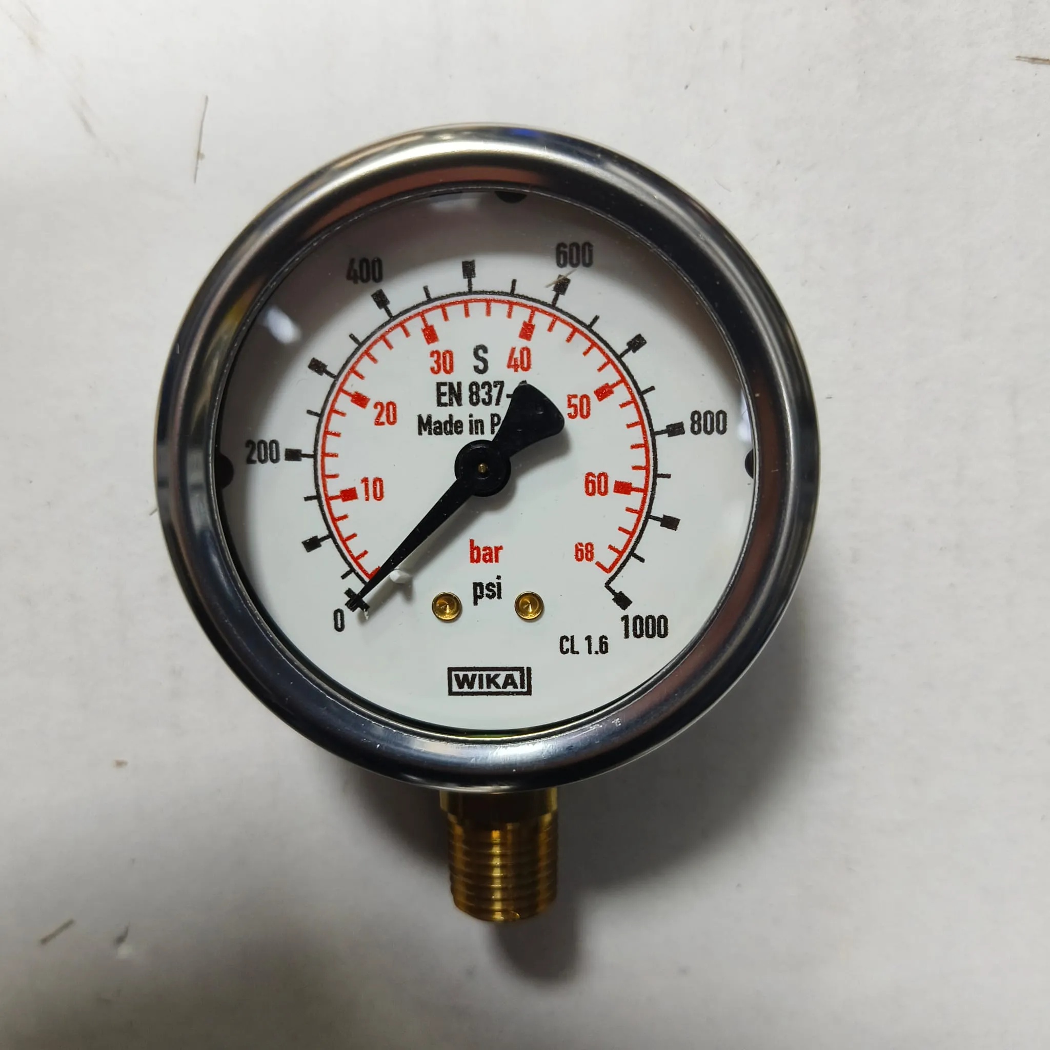 WIKA Pressure Gauge 213.53.063, 0...1000 psi, Dual Scale, 2.5" Dial, 1/4" Male NPT Lower Mount, 39939461 - image 3