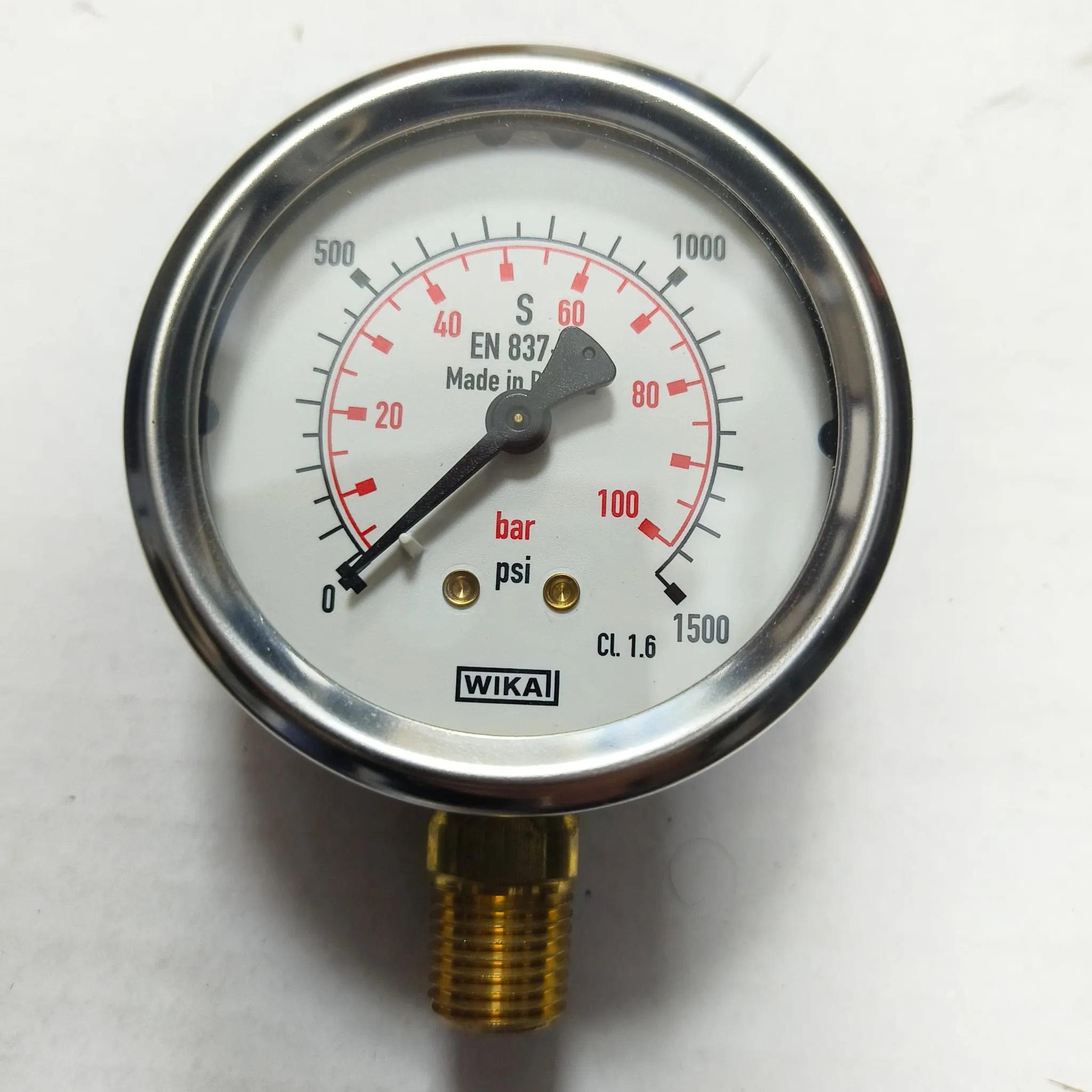 WIKA Pressure Gauge 213.53.063, 0...1500 psi, Dual Scale, 2.5" Dial, 1/4" Male NPT Lower Mount, 39939462 - image 3