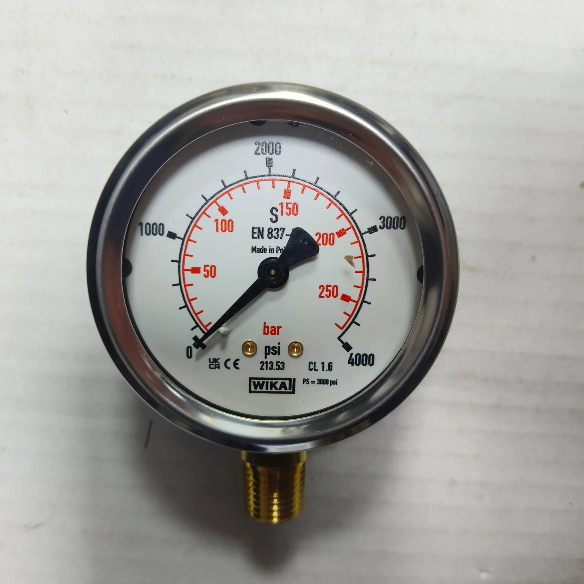 WIKA Pressure Gauge 213.53.063, 0...4000 psi, Dual Scale, 2.5" Dial, 1/4" Male NPT Lower Mount, 39939466 - image 3