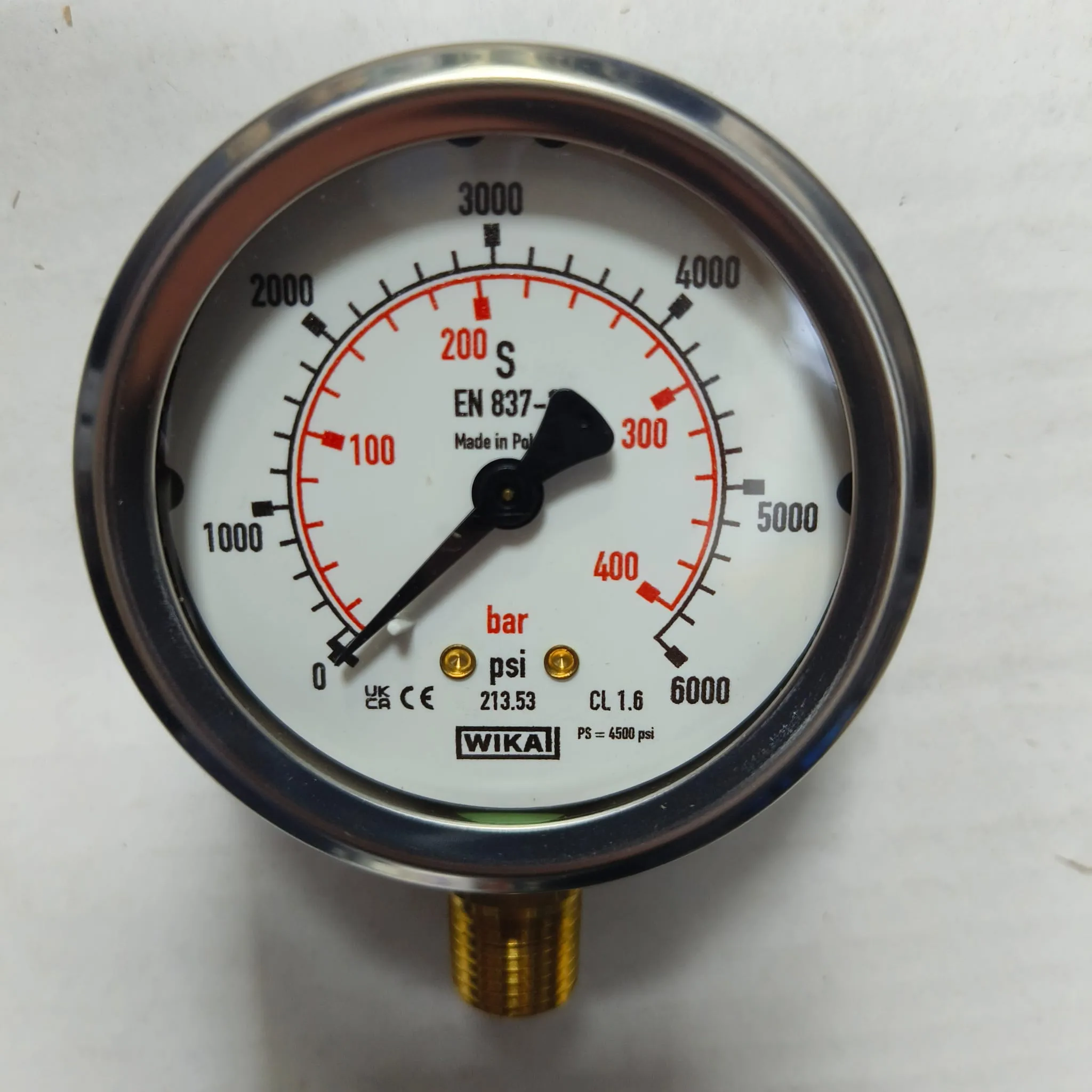 WIKA Pressure Gauge 213.53.063, 0...6000 psi, Dual Scale, 2.5" Dial, 1/4" Male NPT Lower Mount, 39939467 - image 3