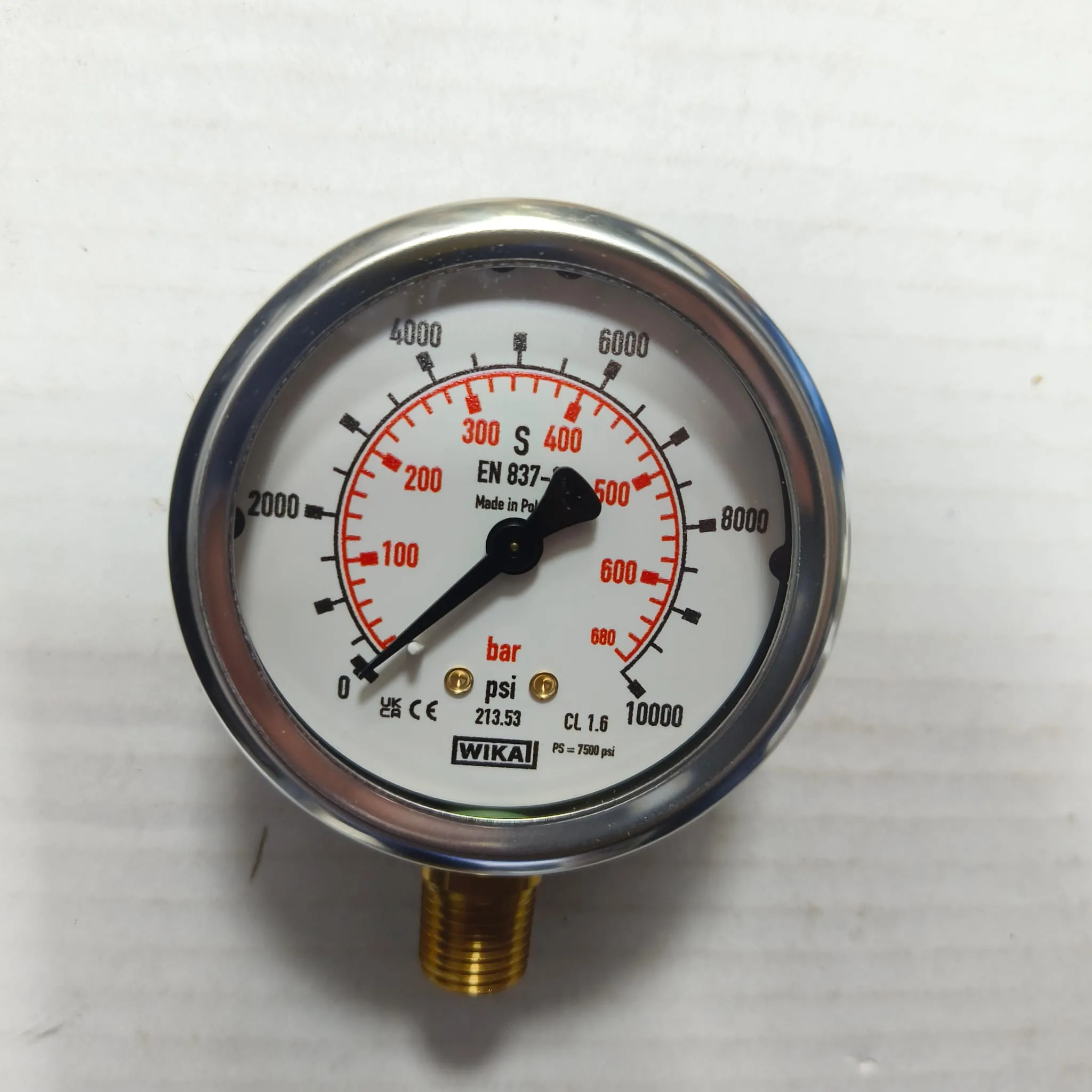 WIKA Pressure Gauge 213.53.063, 0...10000 psi, Dual Scale, 2.5" Dial, 1/4" Male NPT Lower Mount, 39743730 - image 3