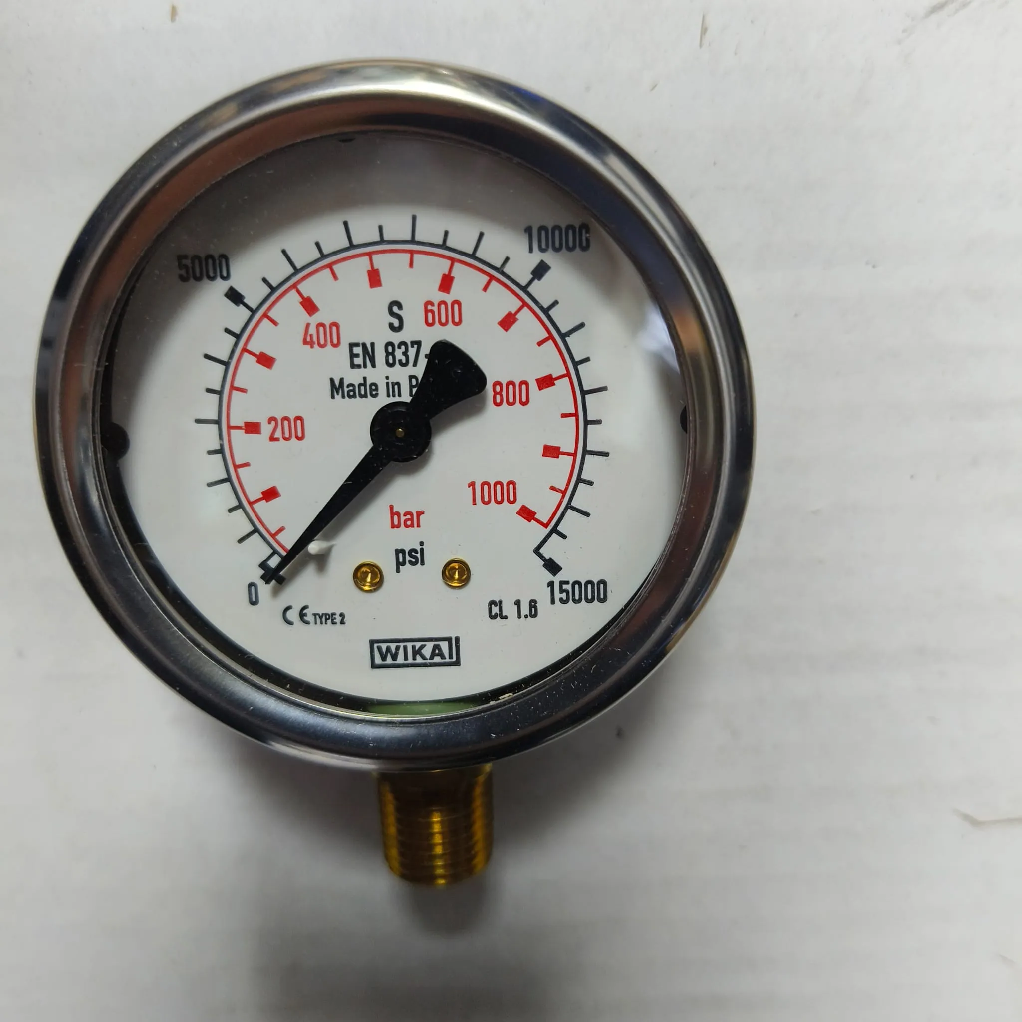 WIKA Pressure Gauge 213.53.063, 0...15000 psi, Dual Scale, 2.5" Dial, 1/4" Male NPT Lower Mount, 84065825 - image 3