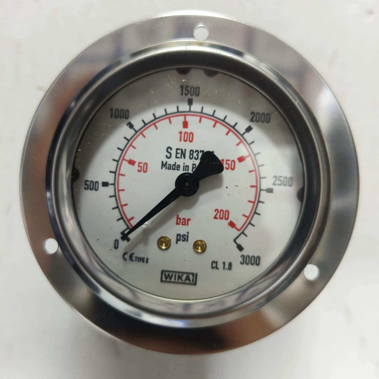 WIKA Pressure Gauge 213.53.063, 0...3000 psi, Dual Scale, 2.5" Dial, 1/4" Male NPT Back Mount, 39939498 - image 3