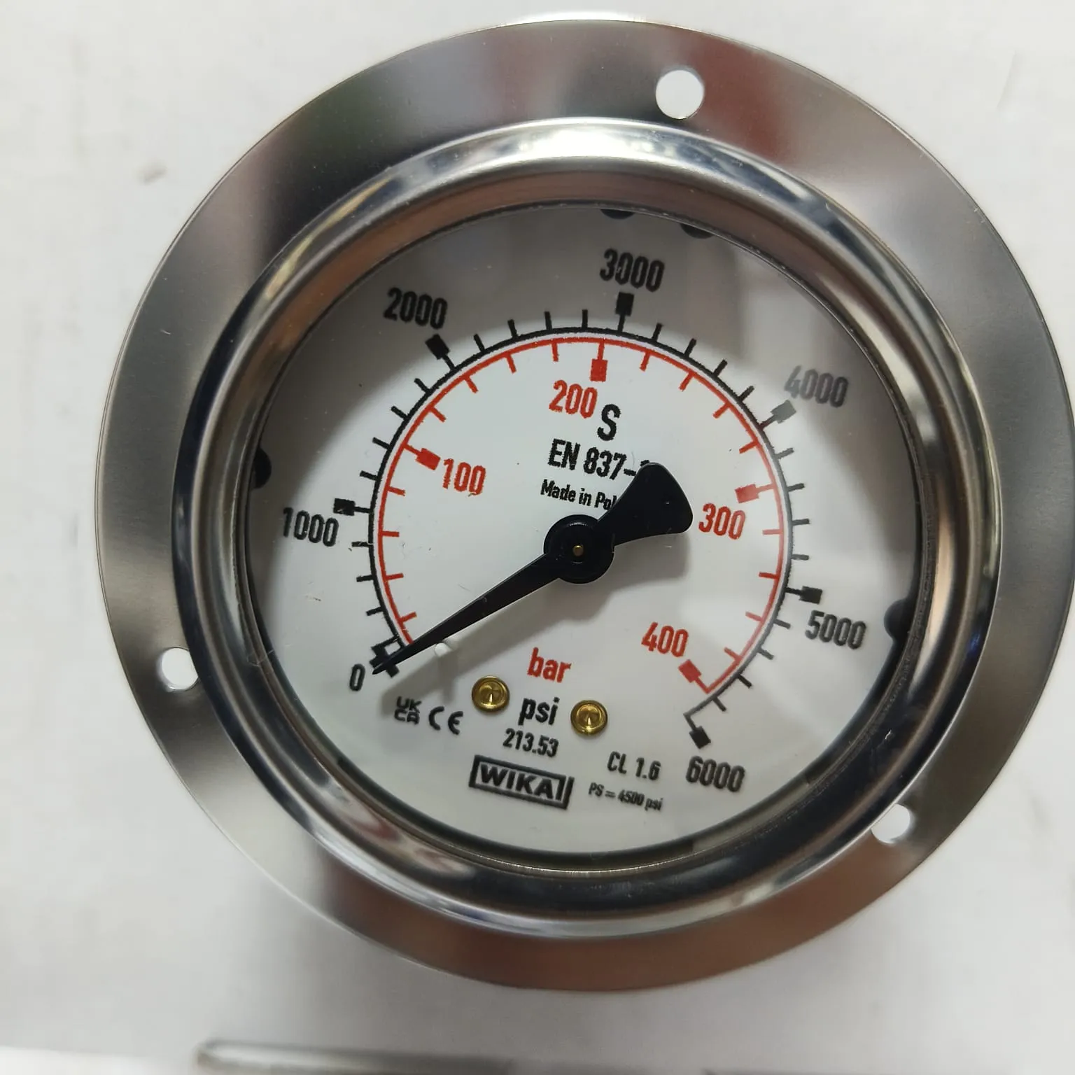 WIKA Pressure Gauge 213.53.063, 0...6000 psi, Dual Scale, 2.5" Dial, 1/4" Male NPT Back Mount, 39939502 - image 3